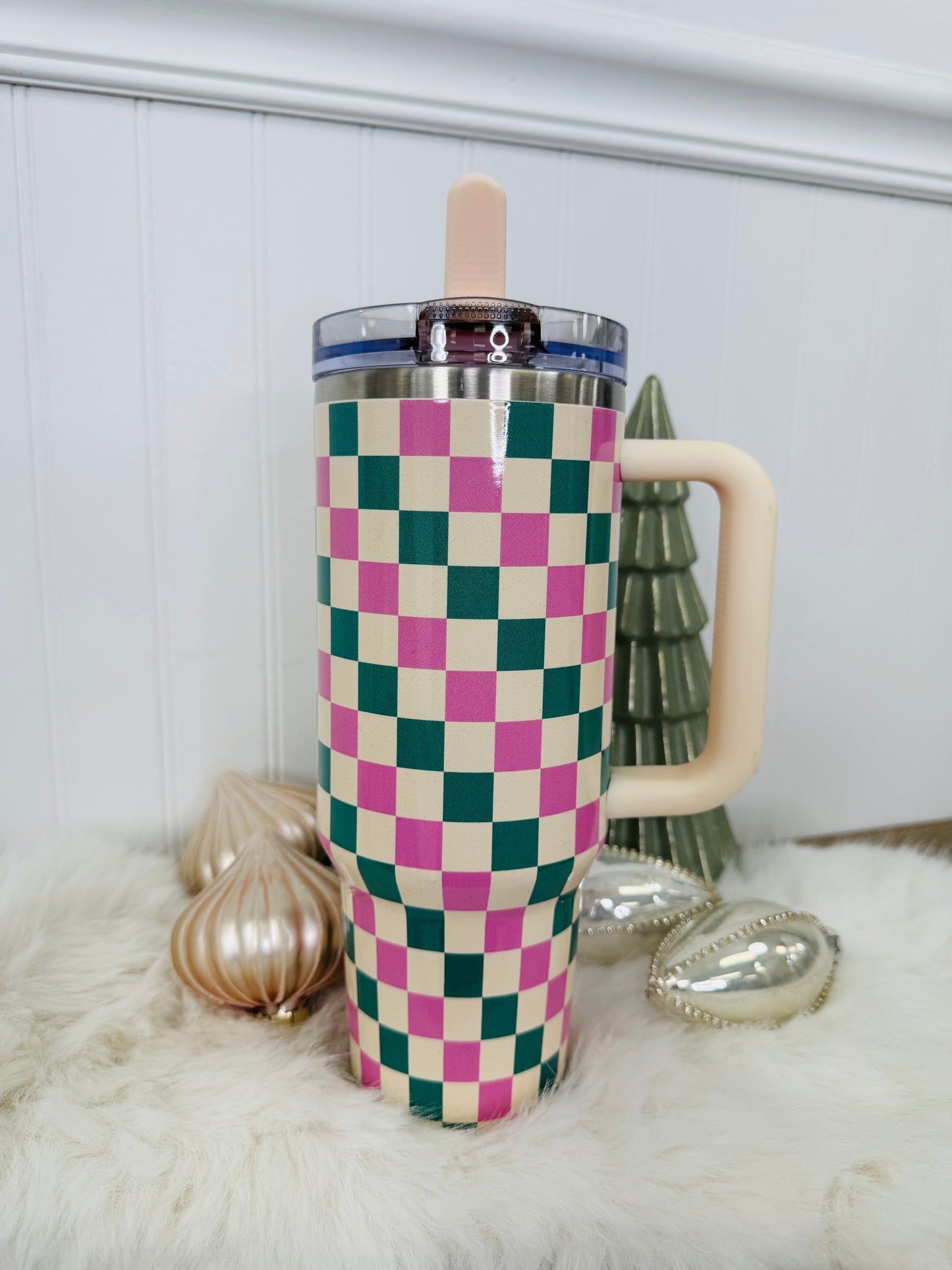 Pink & Teal Checkered Tumbler