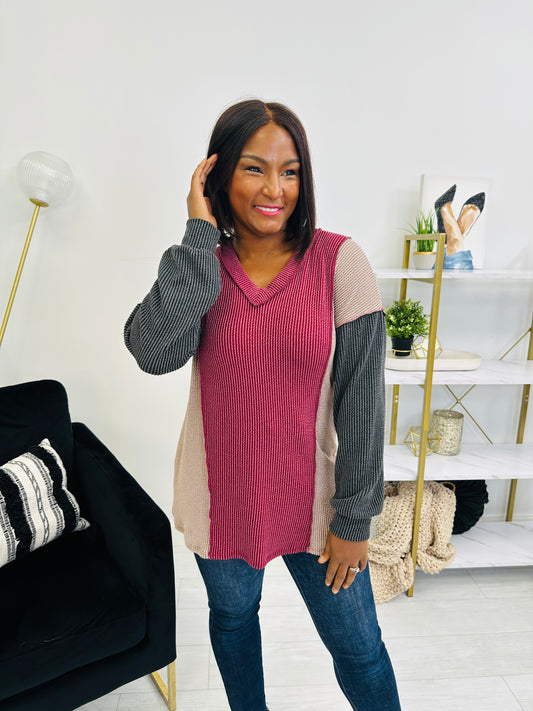 Mend It With Style Top in Burgundy