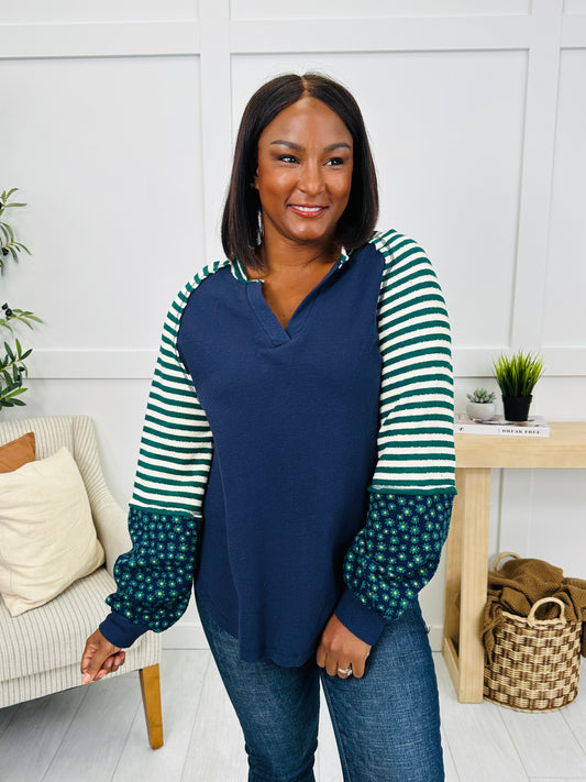 Struck By Stripes Top in Hunter Green
