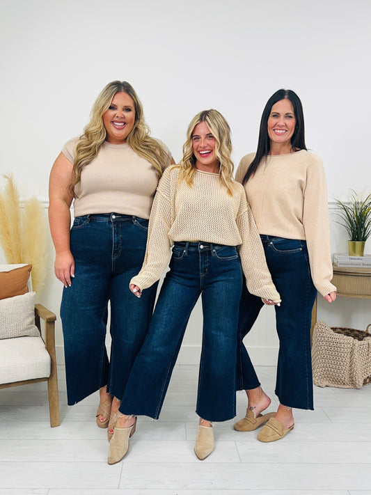 Fall Into Place Tummy Control Wide Leg Crop Jeans