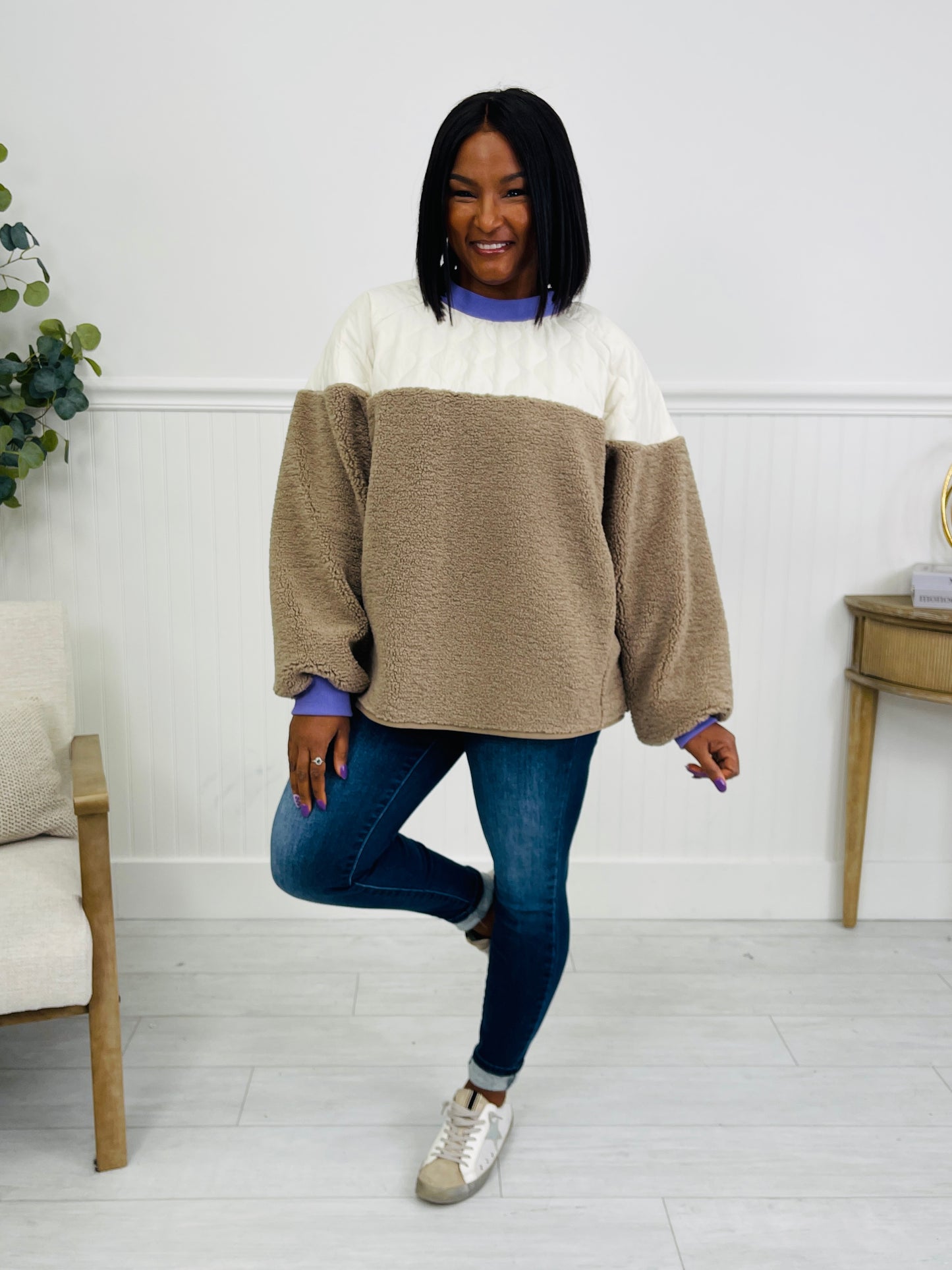 Fuzzy Fusion Pullover In Mushroom