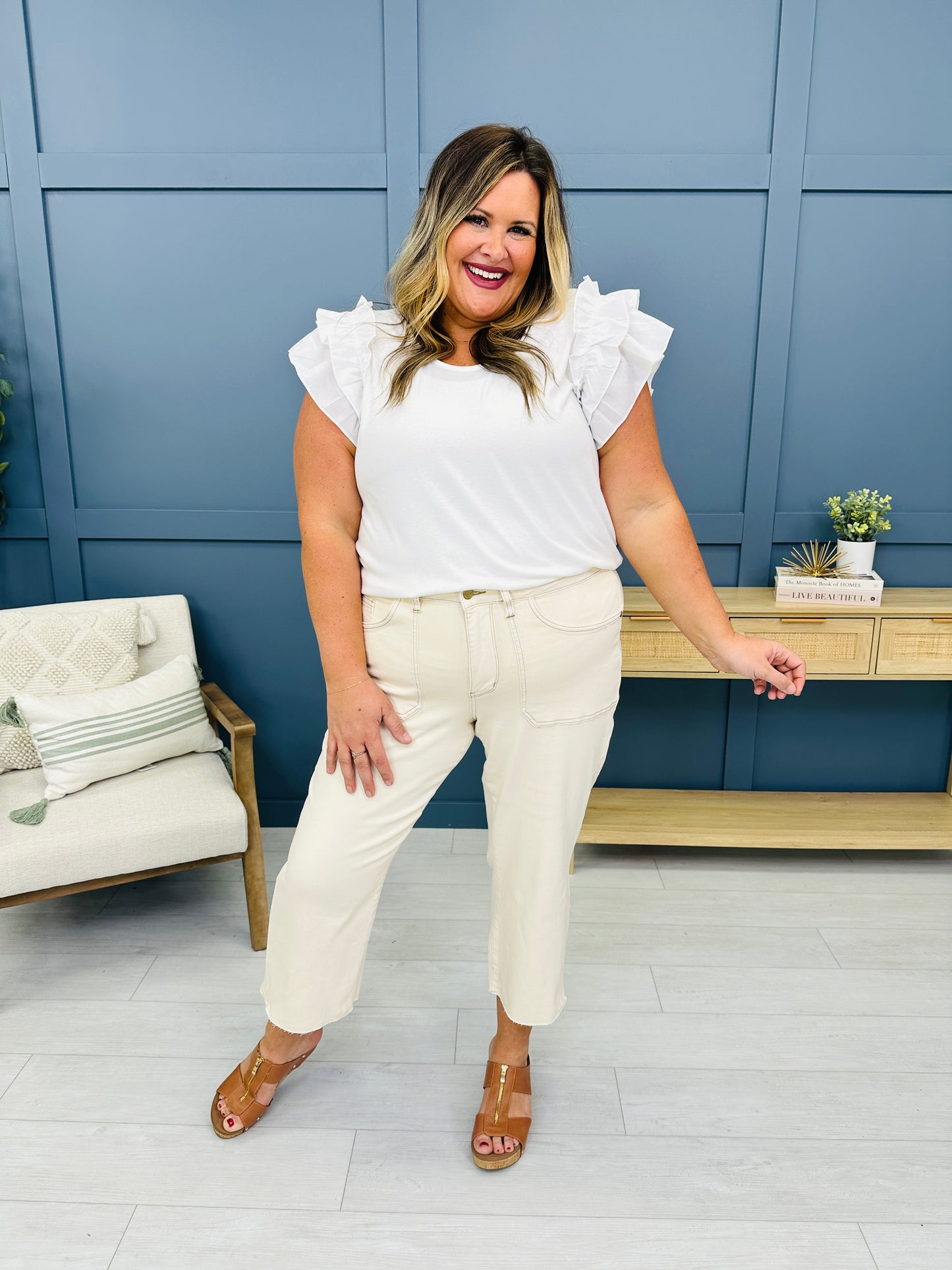 Judy Blue Cream of The Crop Cropped Wide Leg Jeans