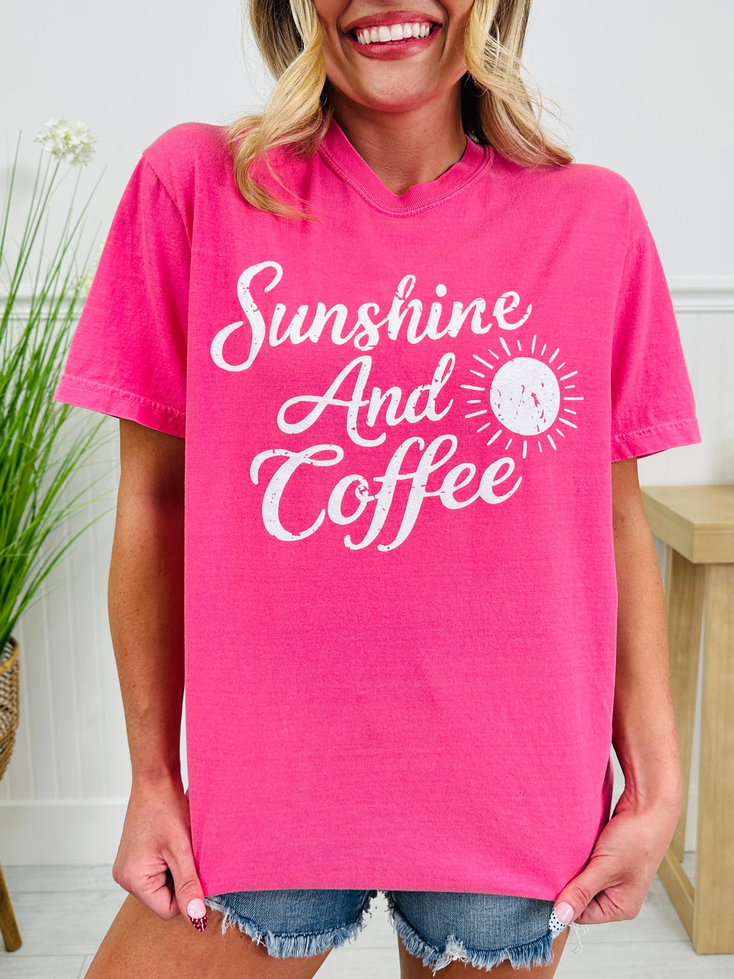 Sunshine And Coffee Graphic Tee In Two Colors