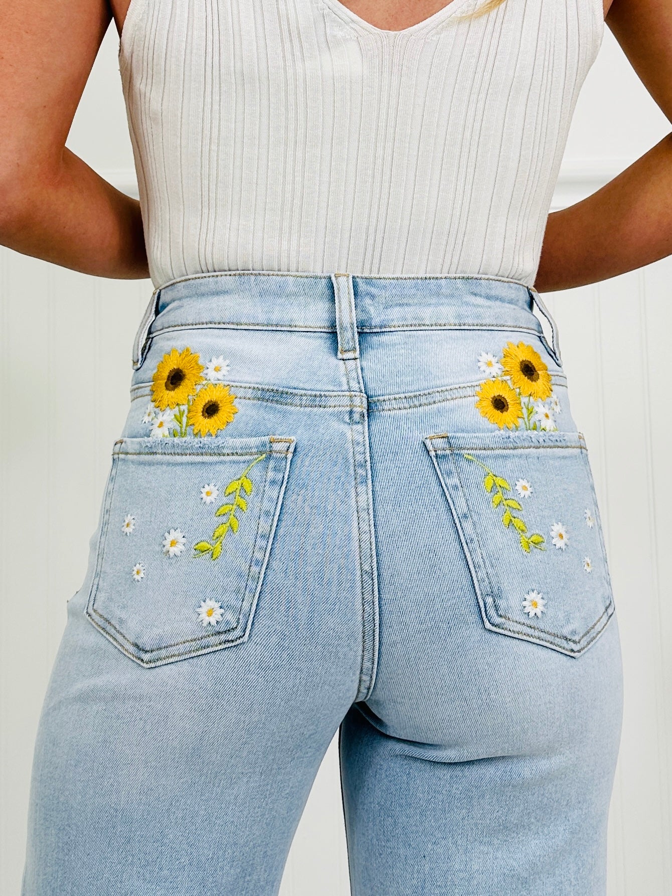 Sunflower Season Tummy Control Wide Leg Cropped Jeans
