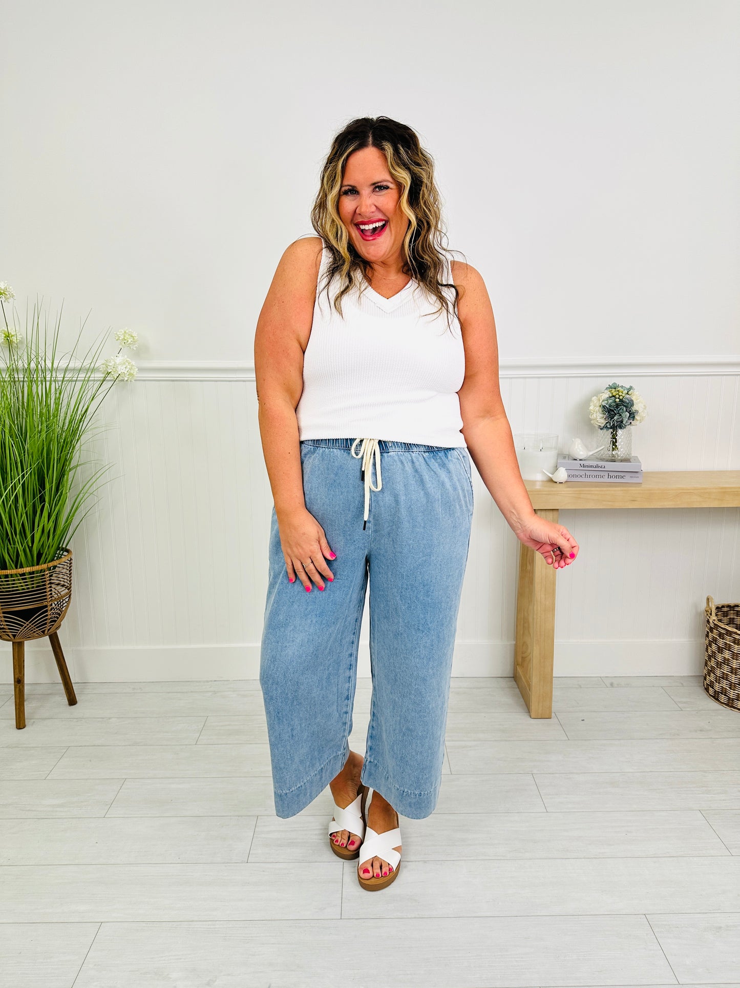 Drawn To You Cropped Wide Leg Featherweight Lounge Jeans