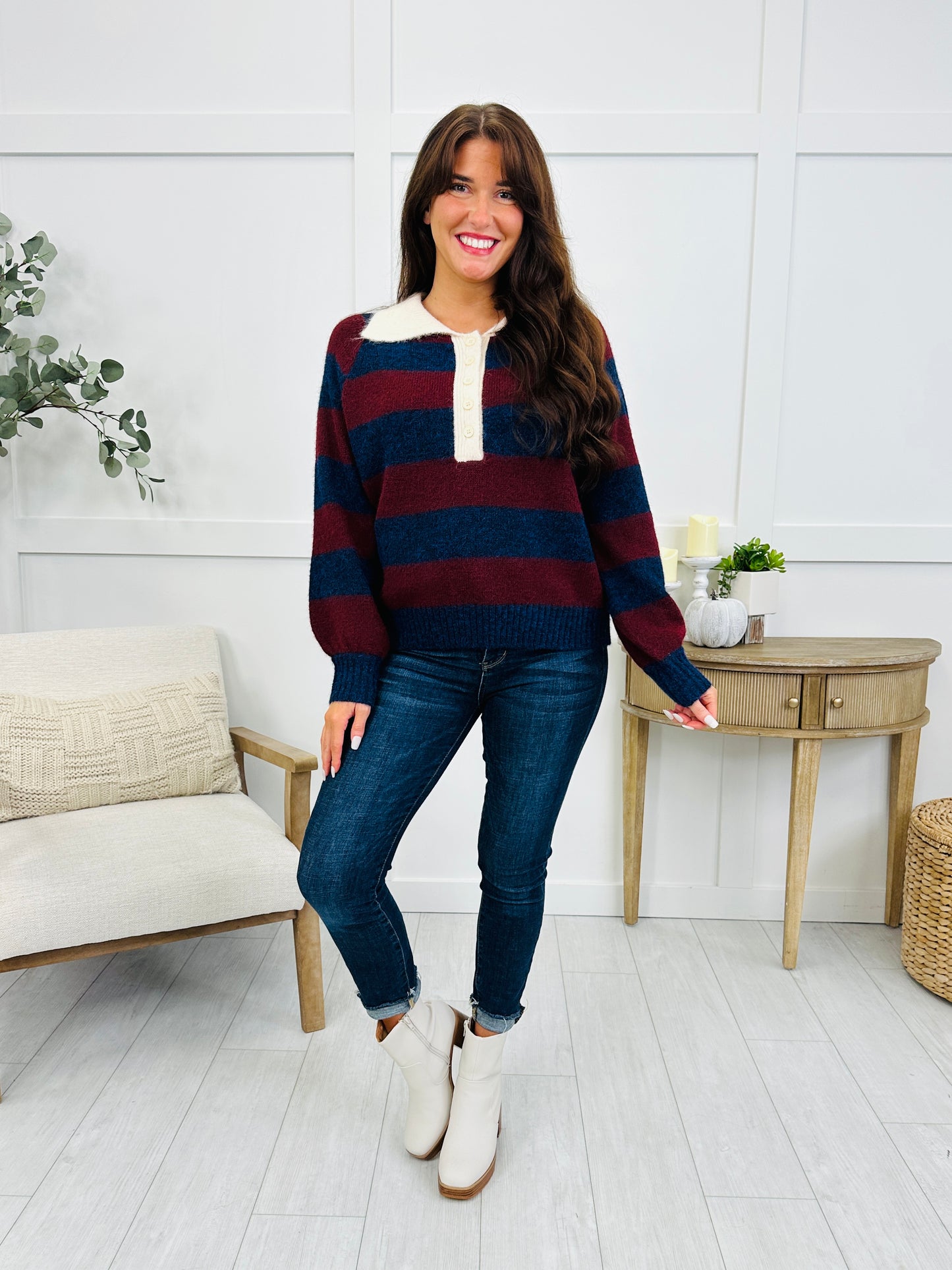 Campus Club Sweater In Navy/Burgundy
