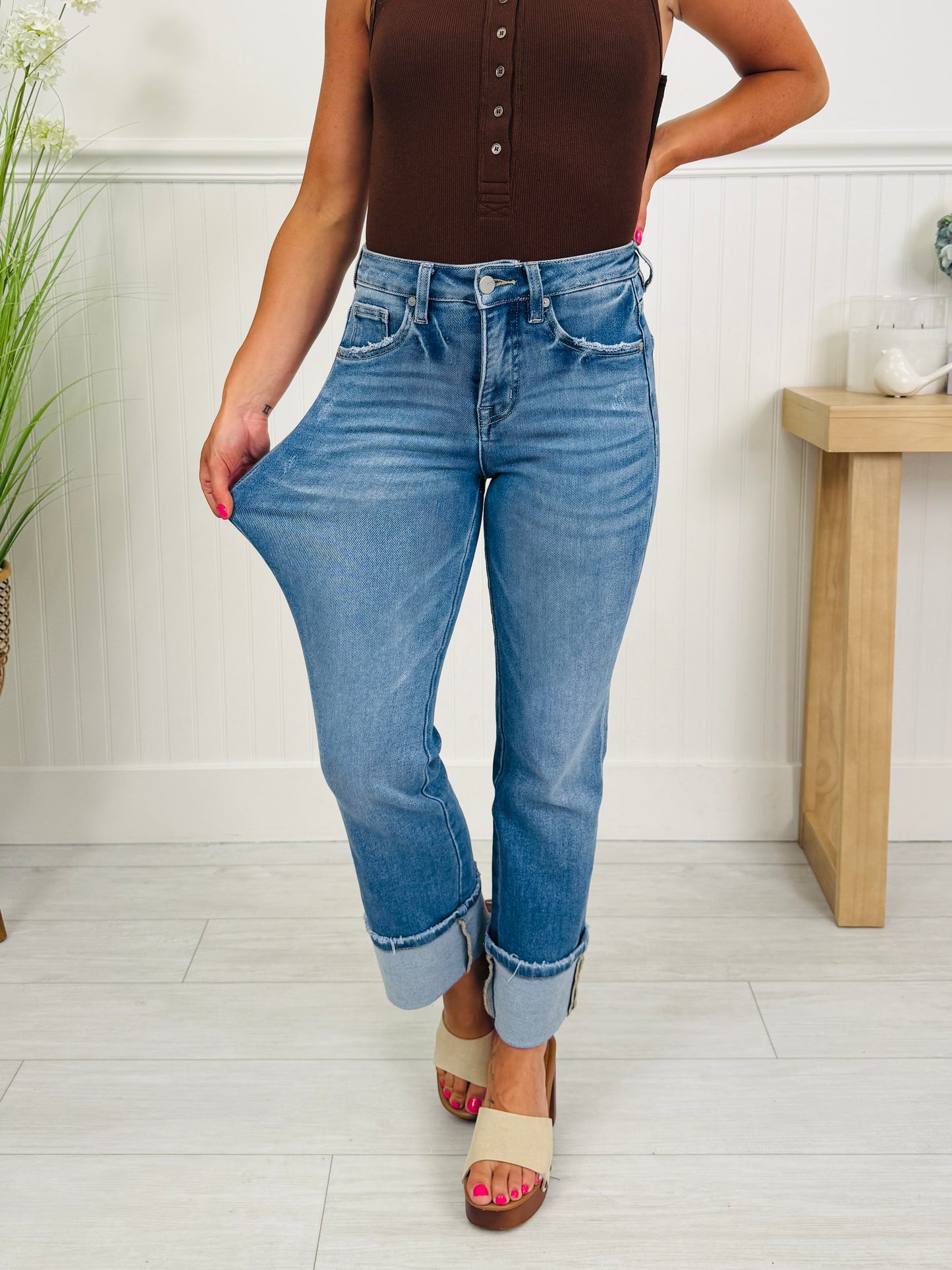 Show Up In Style Tummy Control Cropped Straight Jeans