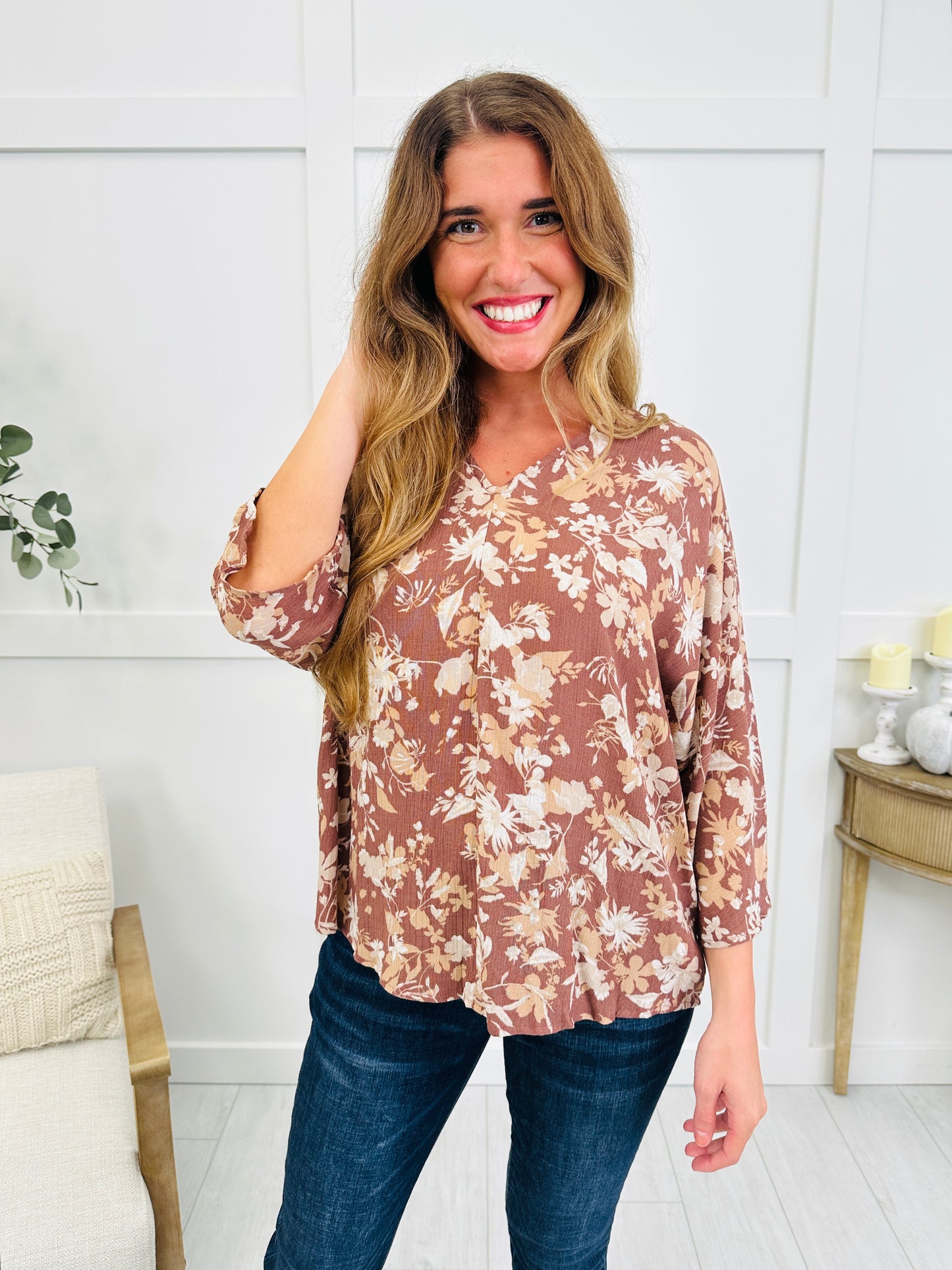 Botanical Beauty Top In Red Brown