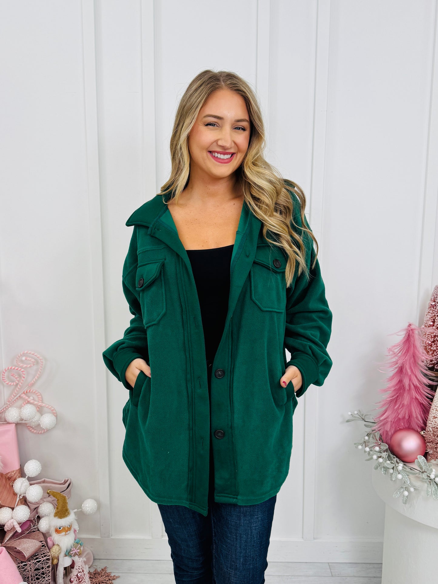 Breezy Commute Shacket in Hunter Green