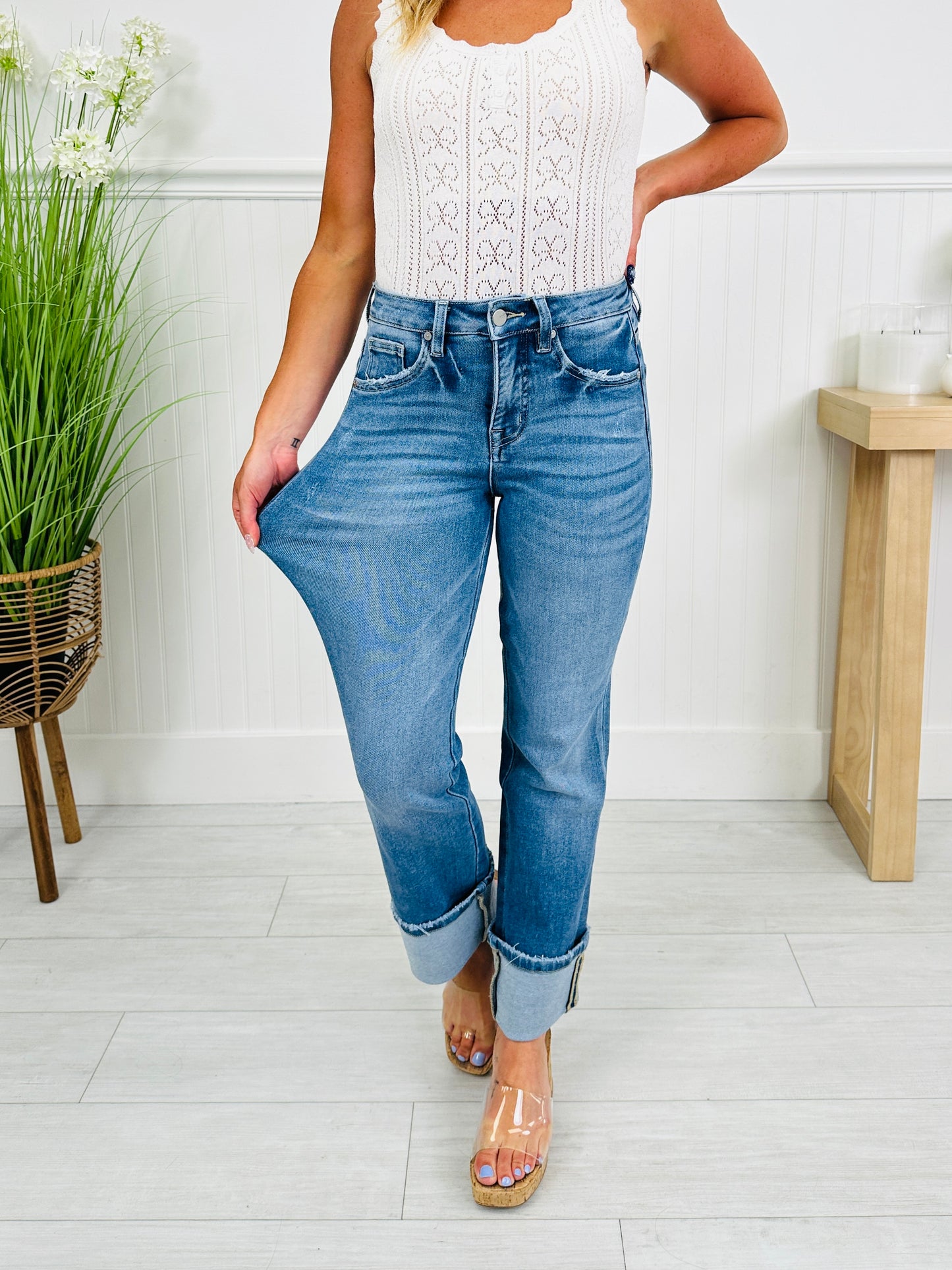 Show Up In Style Tummy Control Cropped Straight Jeans