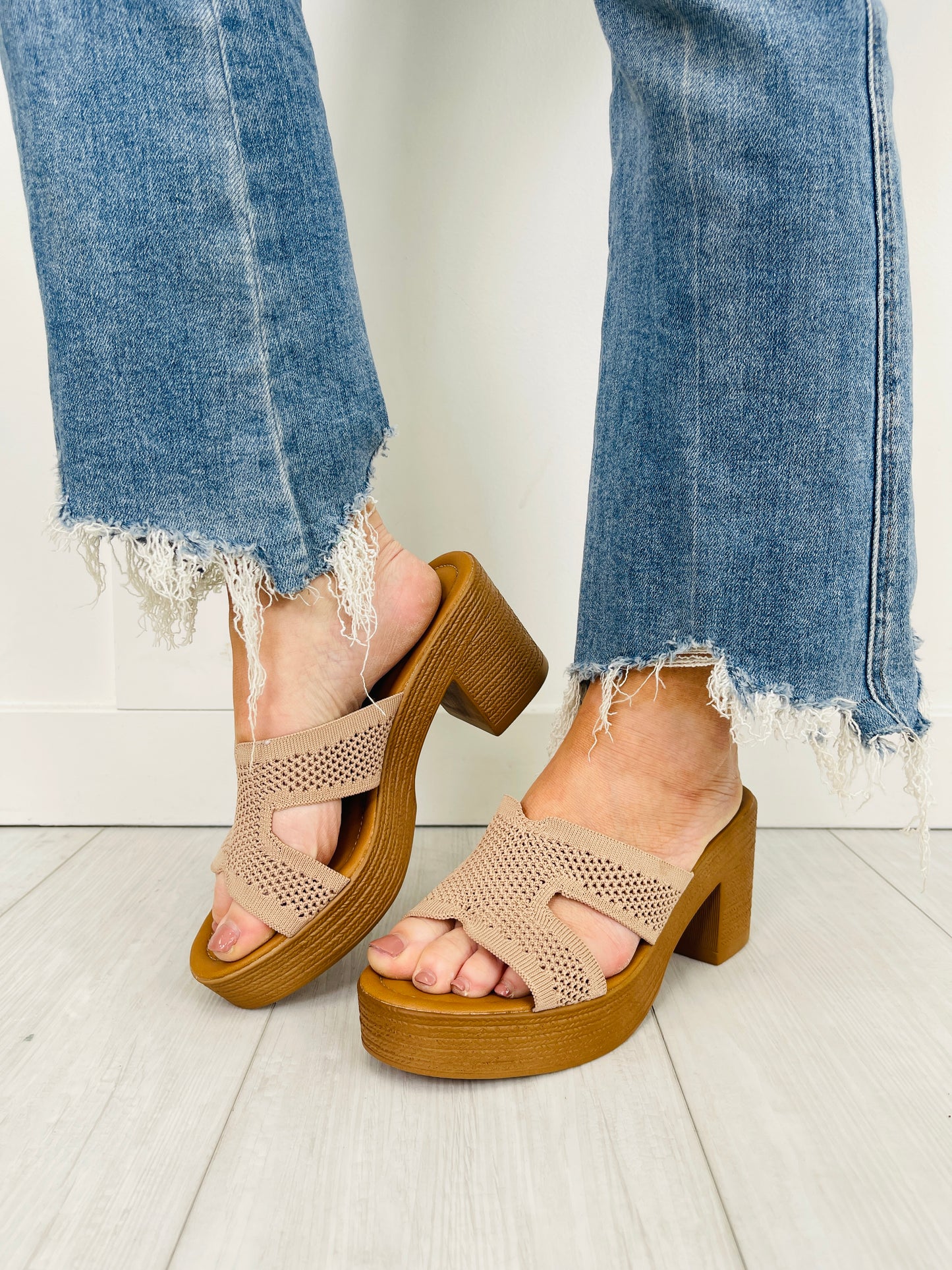 The Cross Over Heeled Mules In Taupe