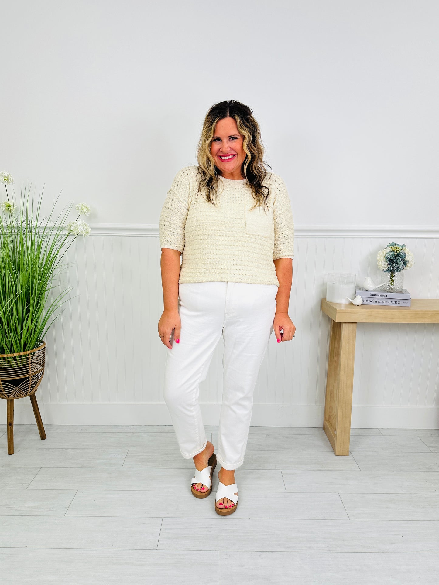 Judy Blue Perfect Match White Double Cuff Boyfriend Jeans in Reg/Curvy