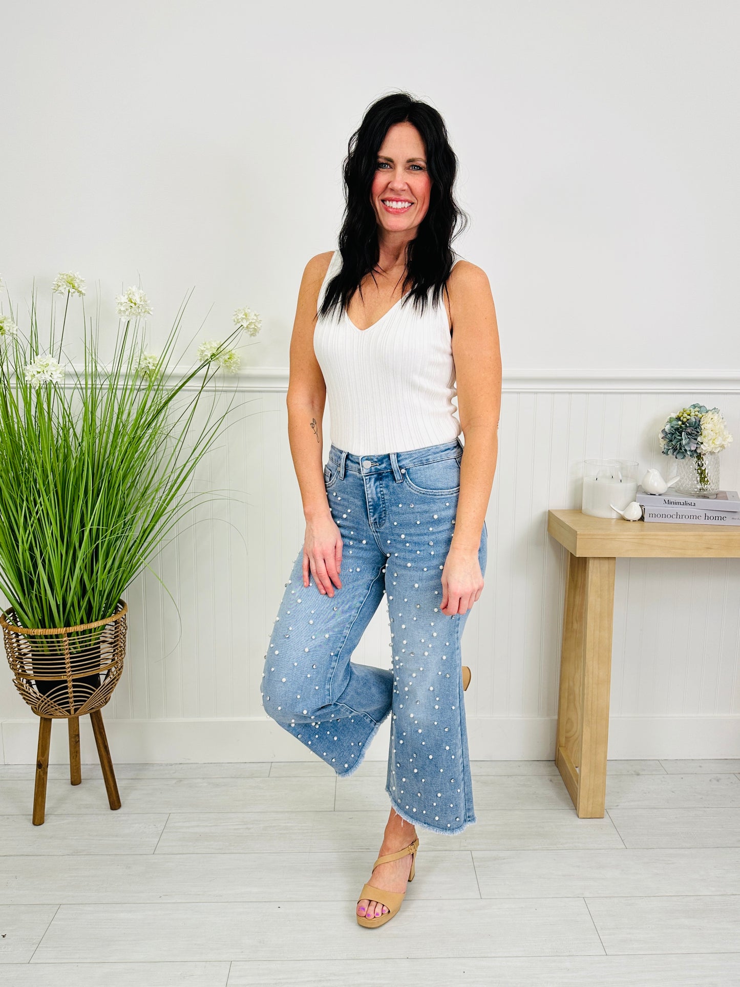 Get Up And Glam Wide Leg Cropped Jeans