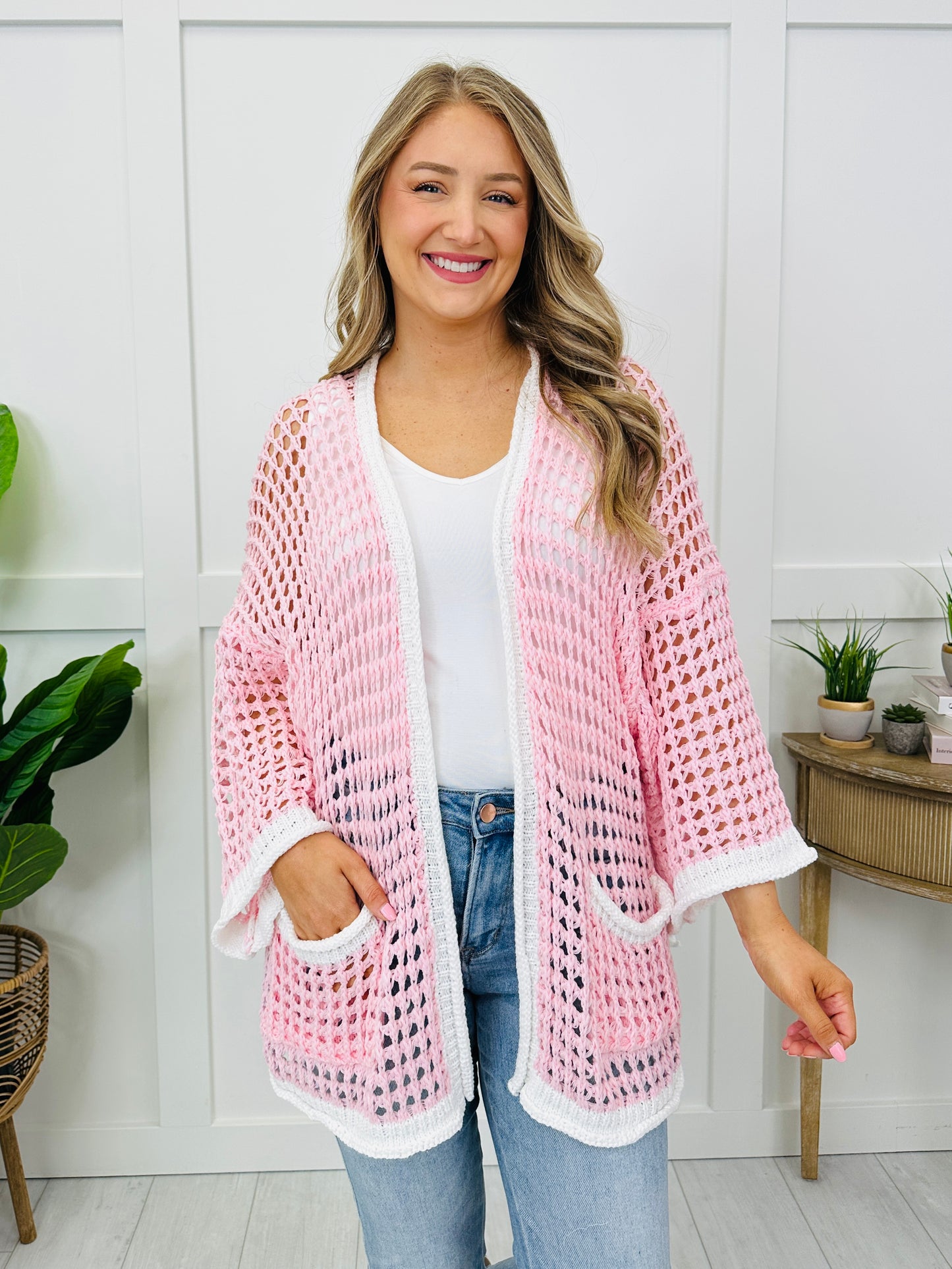 Feathered Feels Cardigan In Soft Pink