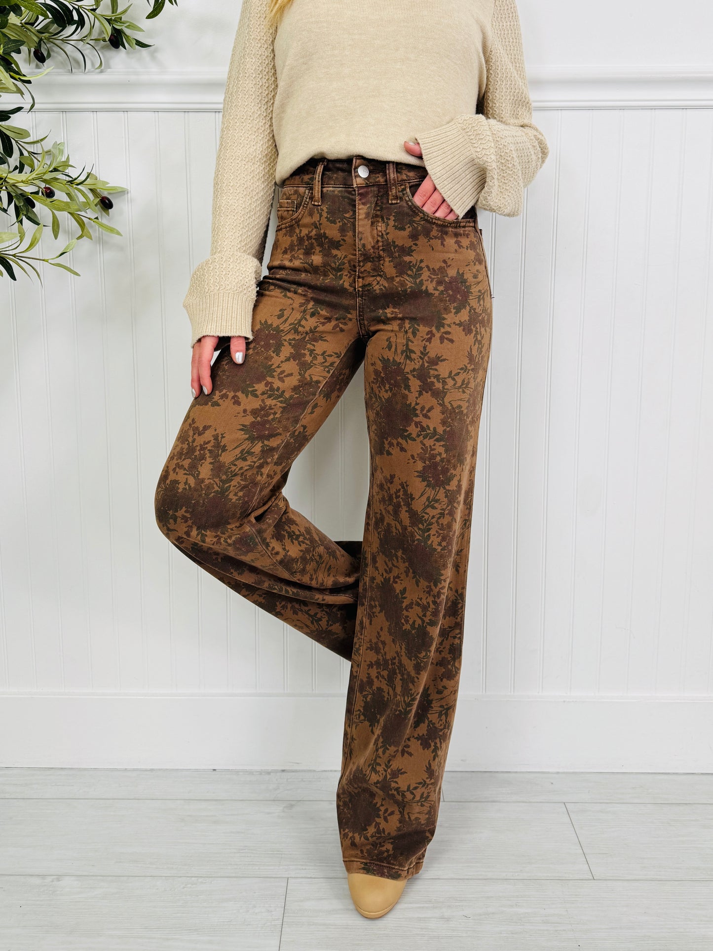 Vintage Bloom Tummy Control Wide Leg Jeans