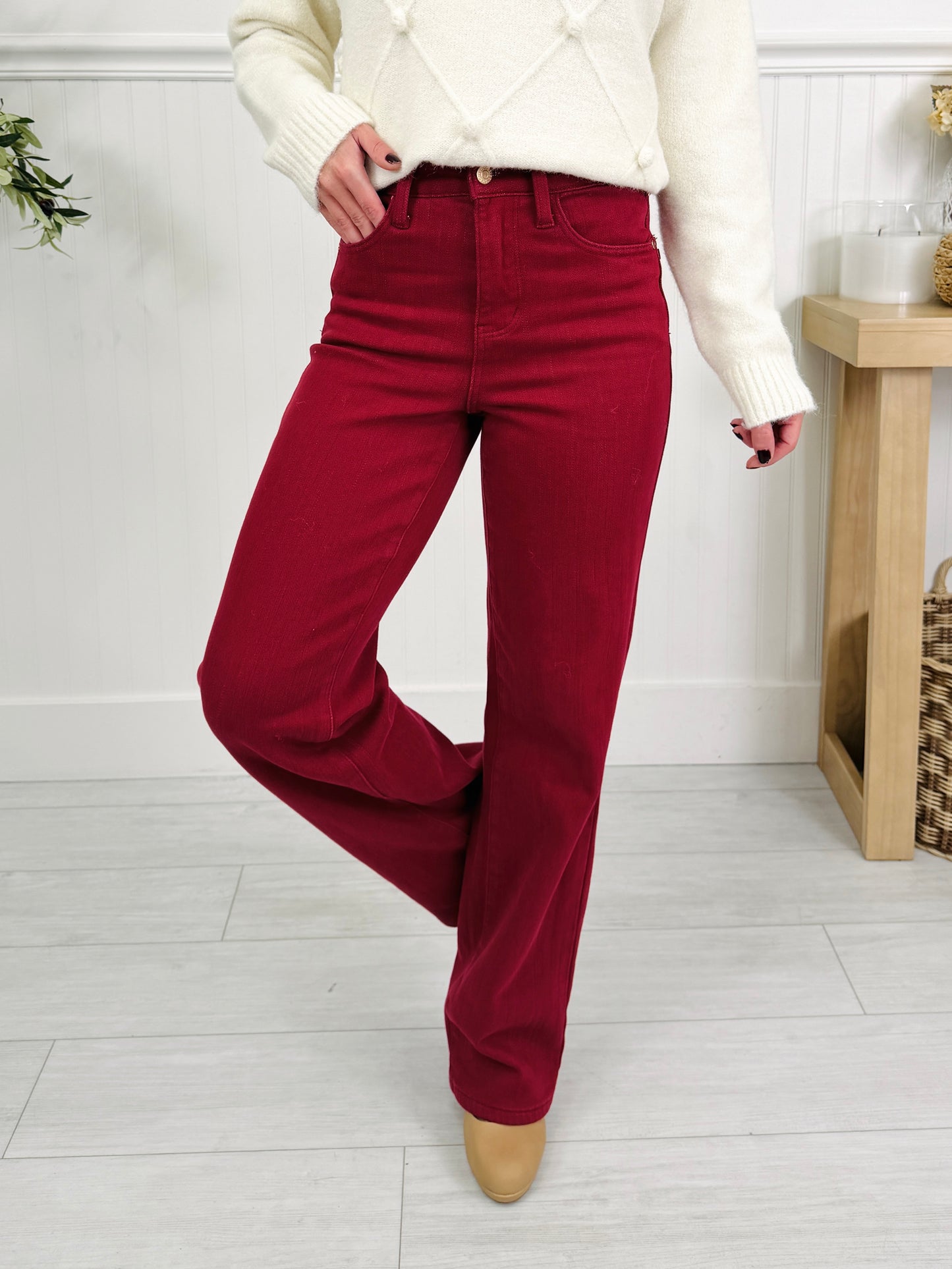 Judy Blue Merlot Moment Thermal Straight Jeans