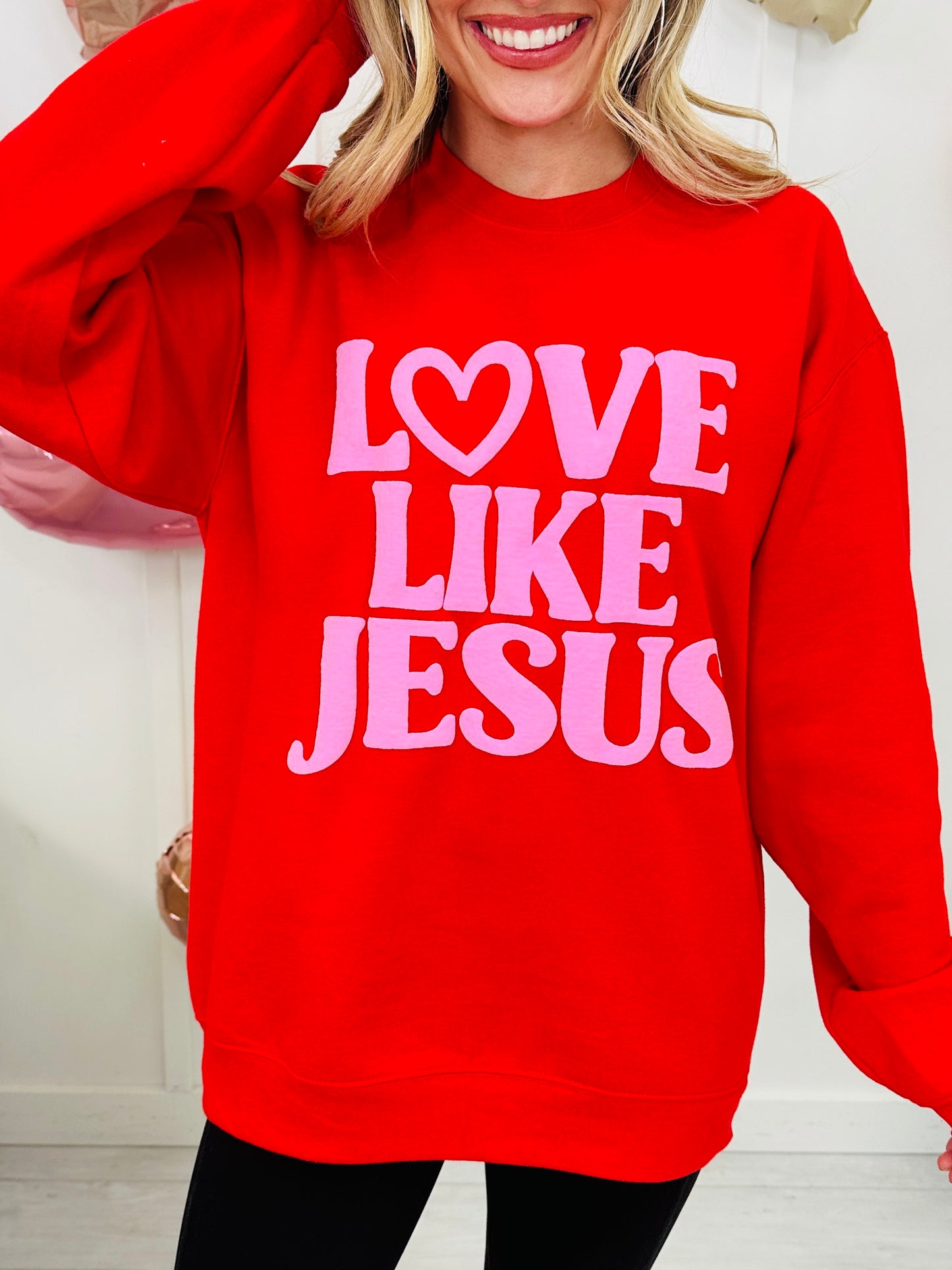 Love Like Jesus Puff Graphic Crewneck Sweatshirt
