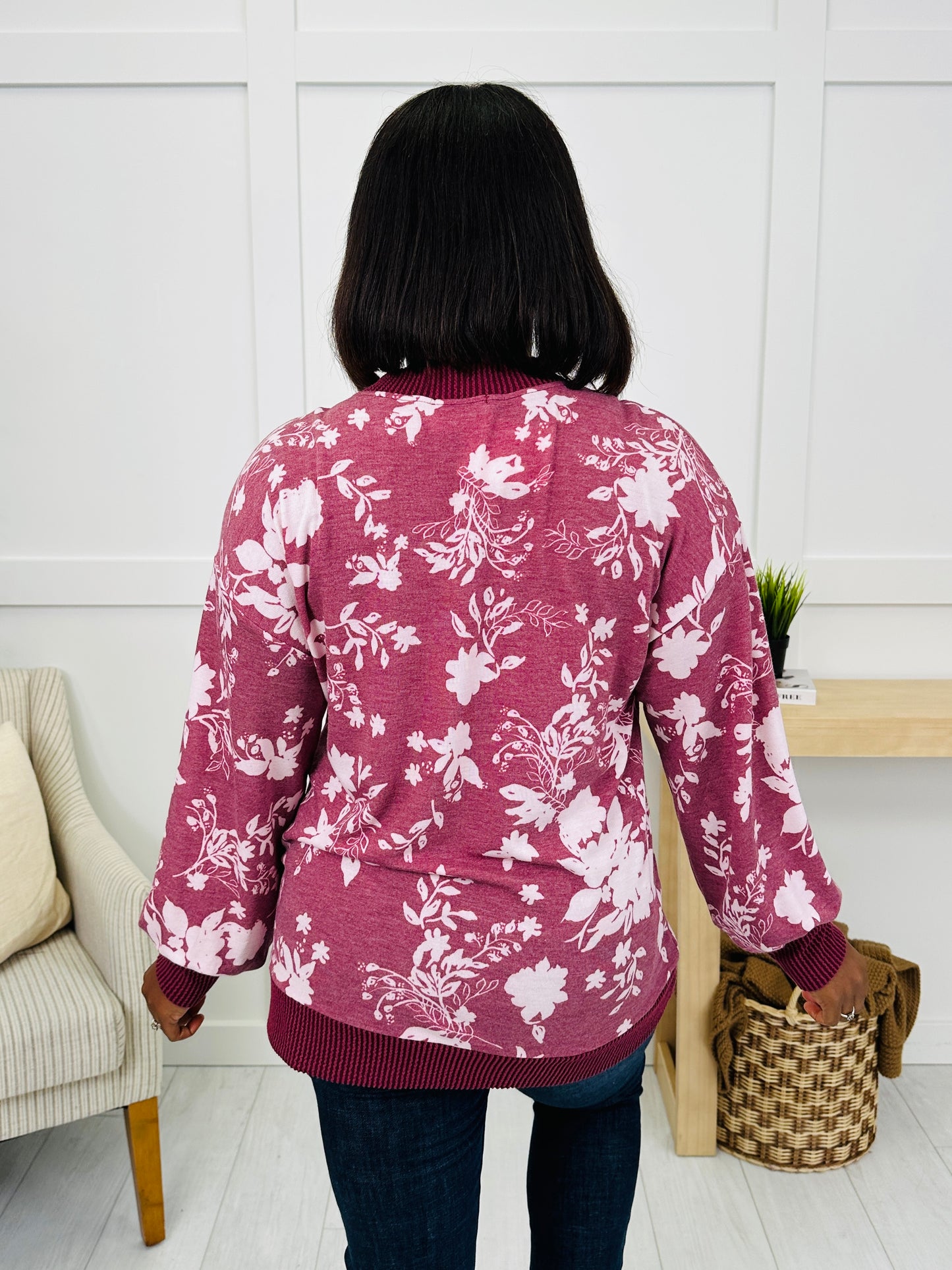 Blossoms In The Breeze Pullover in Burgundy