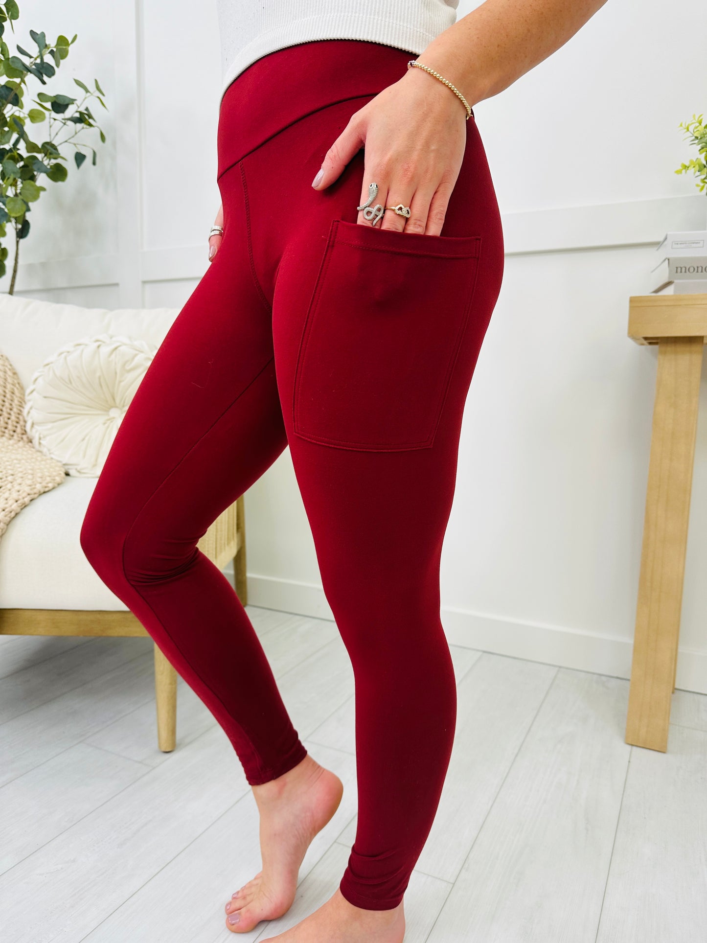 REG/CURVY Best Selling Tummy Control Custom MOCO Design Leggings In Wine