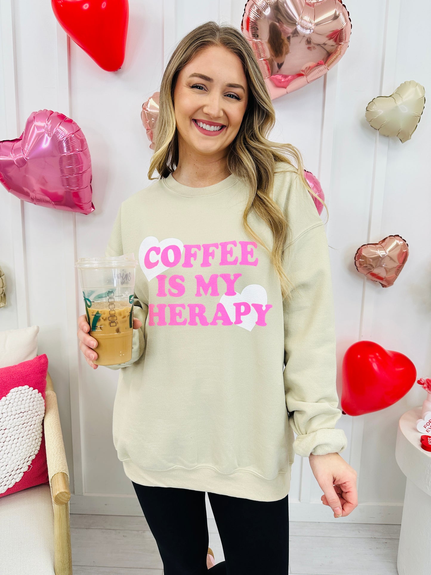 Coffee Is My Therapy Graphic Crewneck Sweatshirt