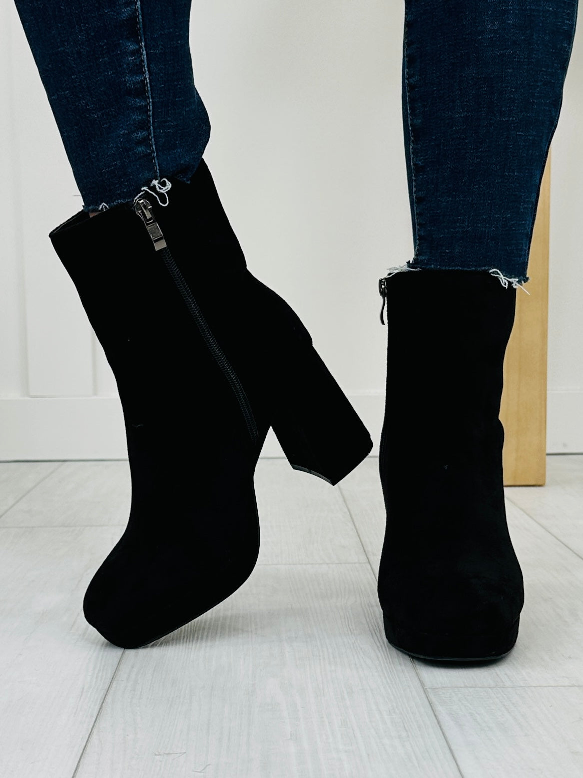 Stomp To The Rhythm Booties In Black Suede