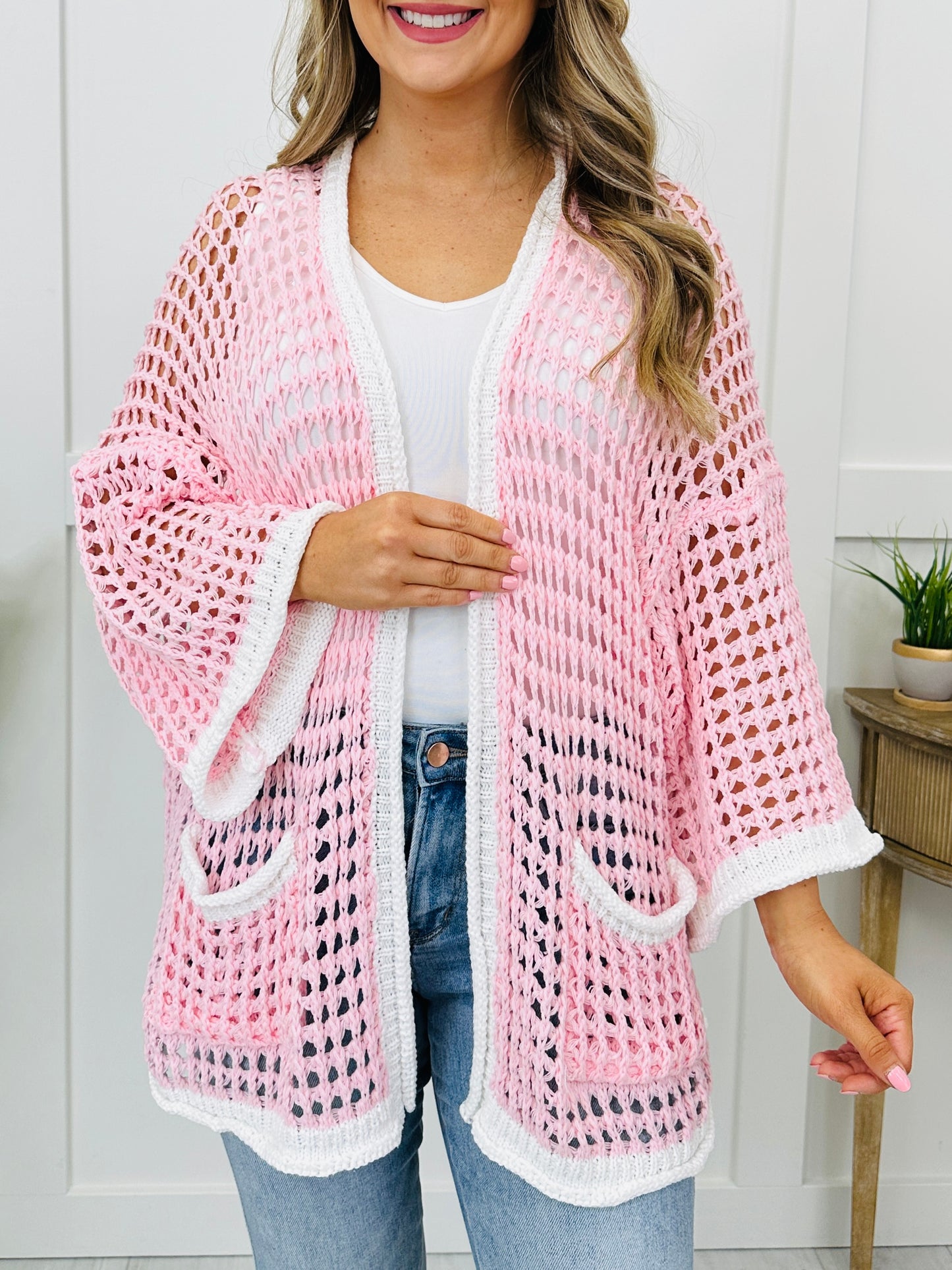 Feathered Feels Cardigan In Soft Pink