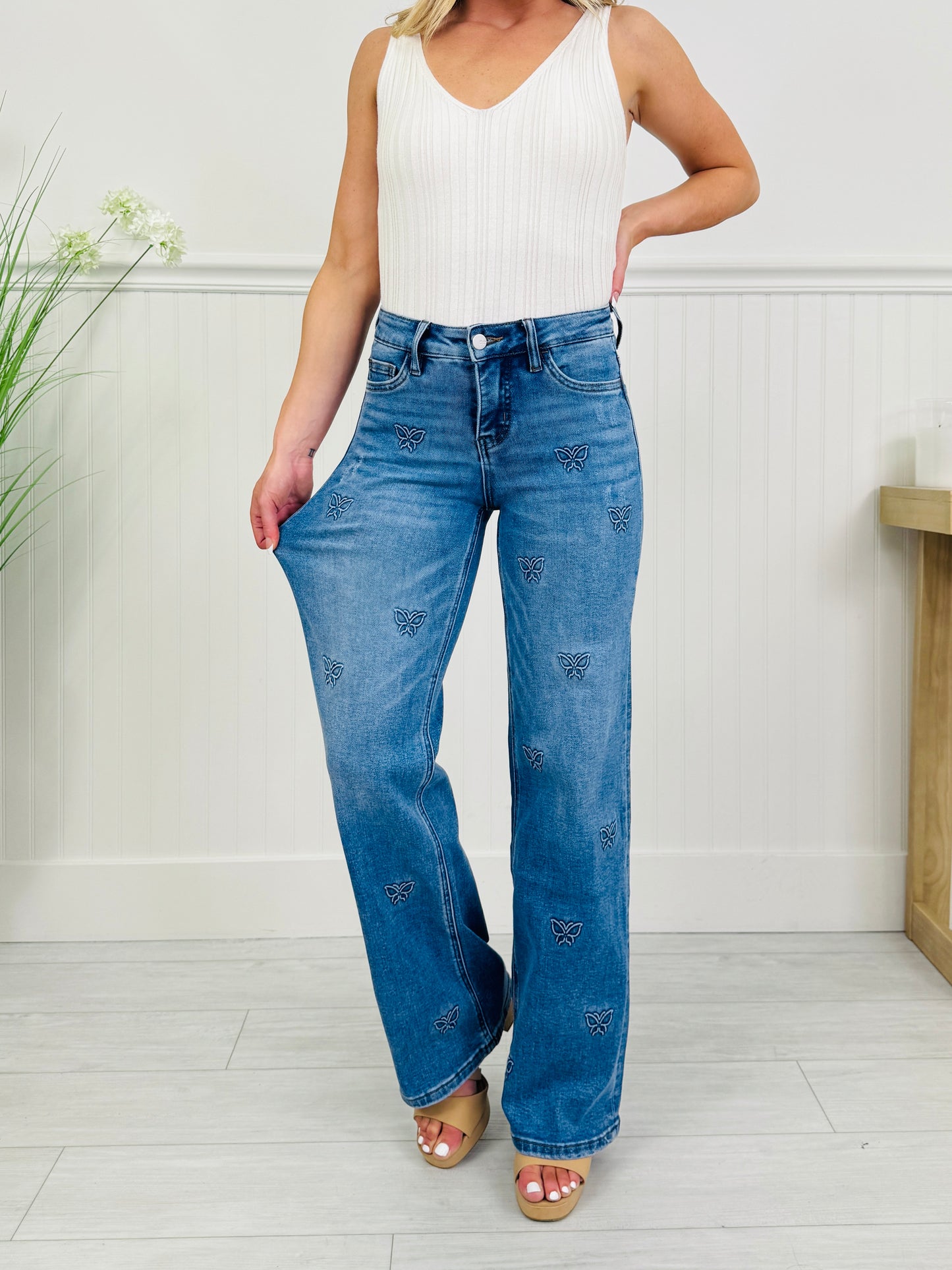 Butterfly Bliss Tummy Control Wide Leg Jeans