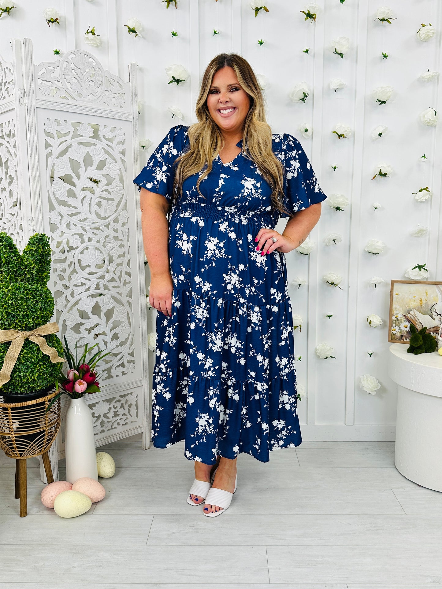 Sunday in Petals Dress In Navy