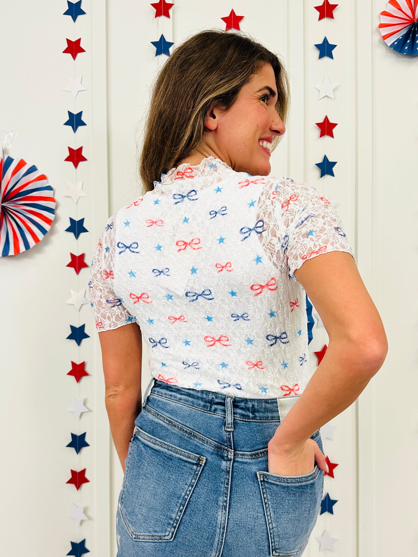 Red, White & Bows Top