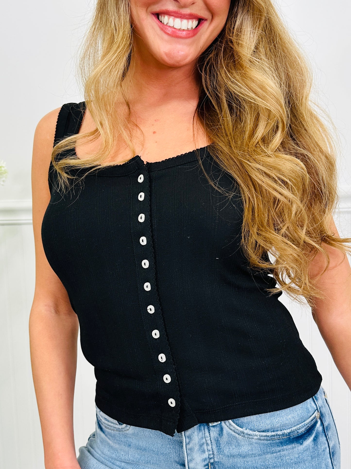 Button Bliss Tank Top In Black