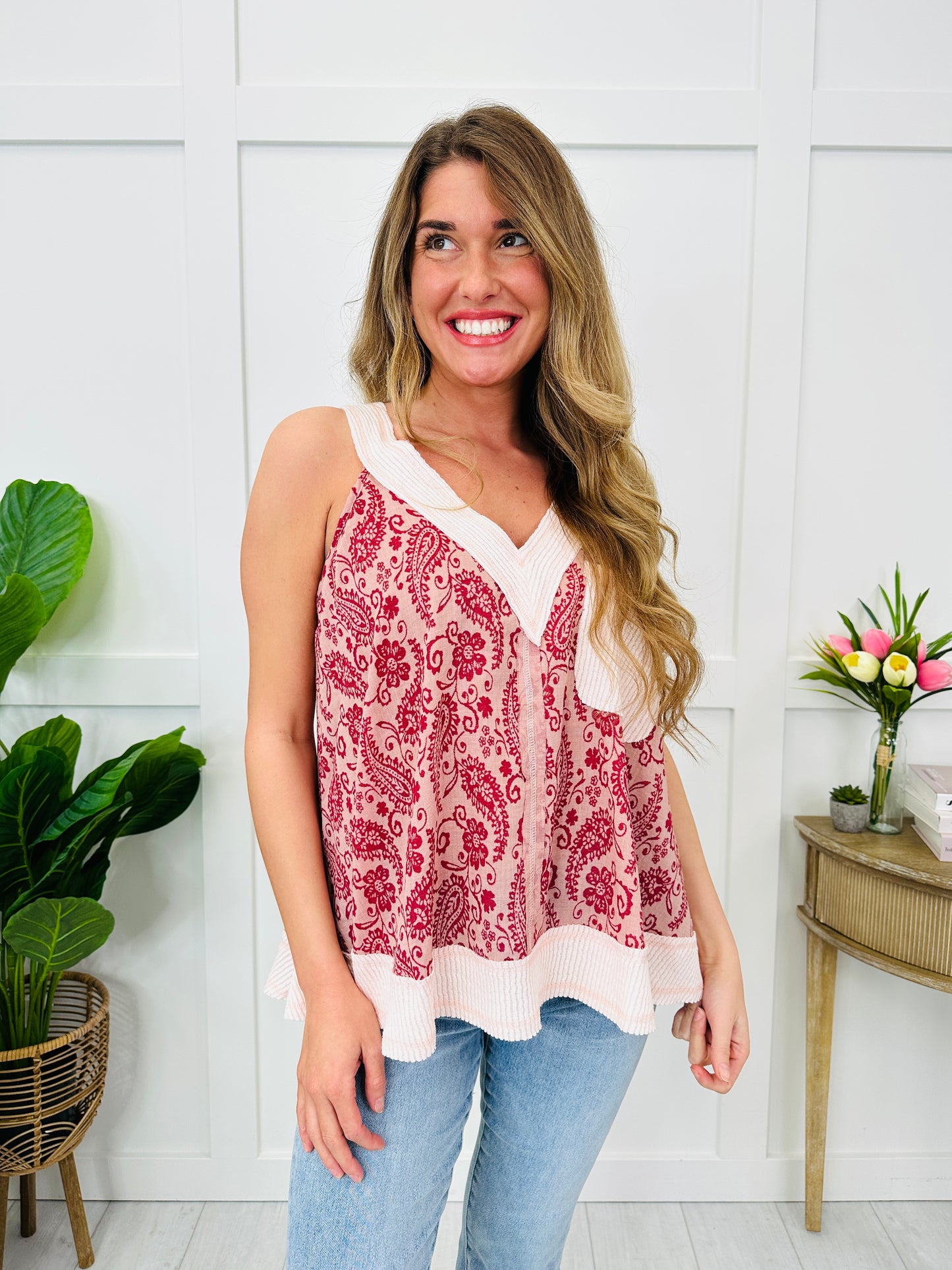 Let It Be Lovely Tank Top In Red Multi