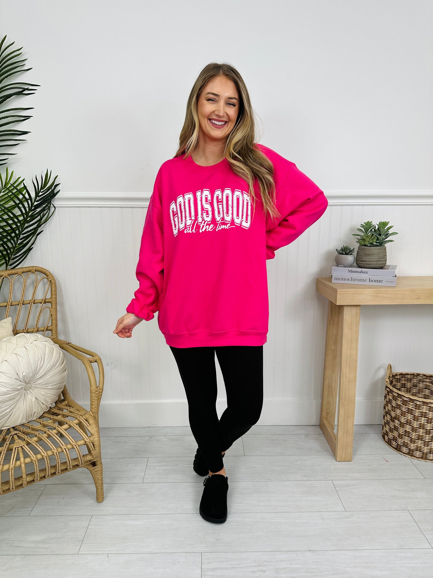 God is Good Graphic Crewneck Sweatshirt in Two Colors