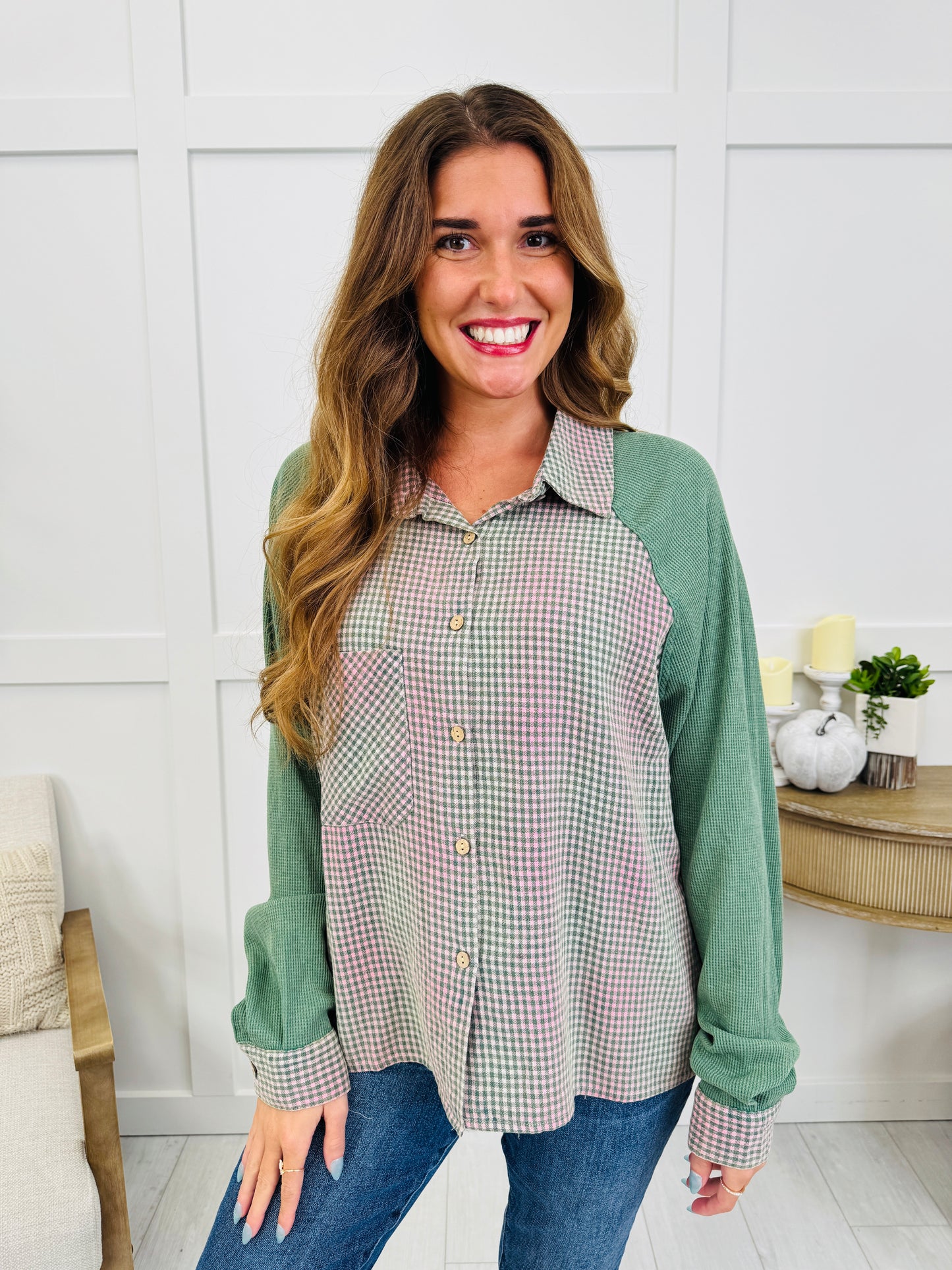 Gingham And Go Top in Green