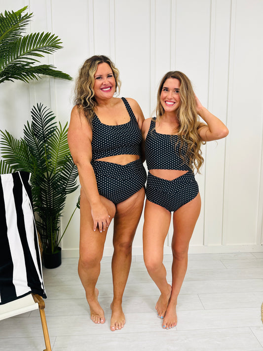 The Olivia Swim Top In Black/White Polka Dot