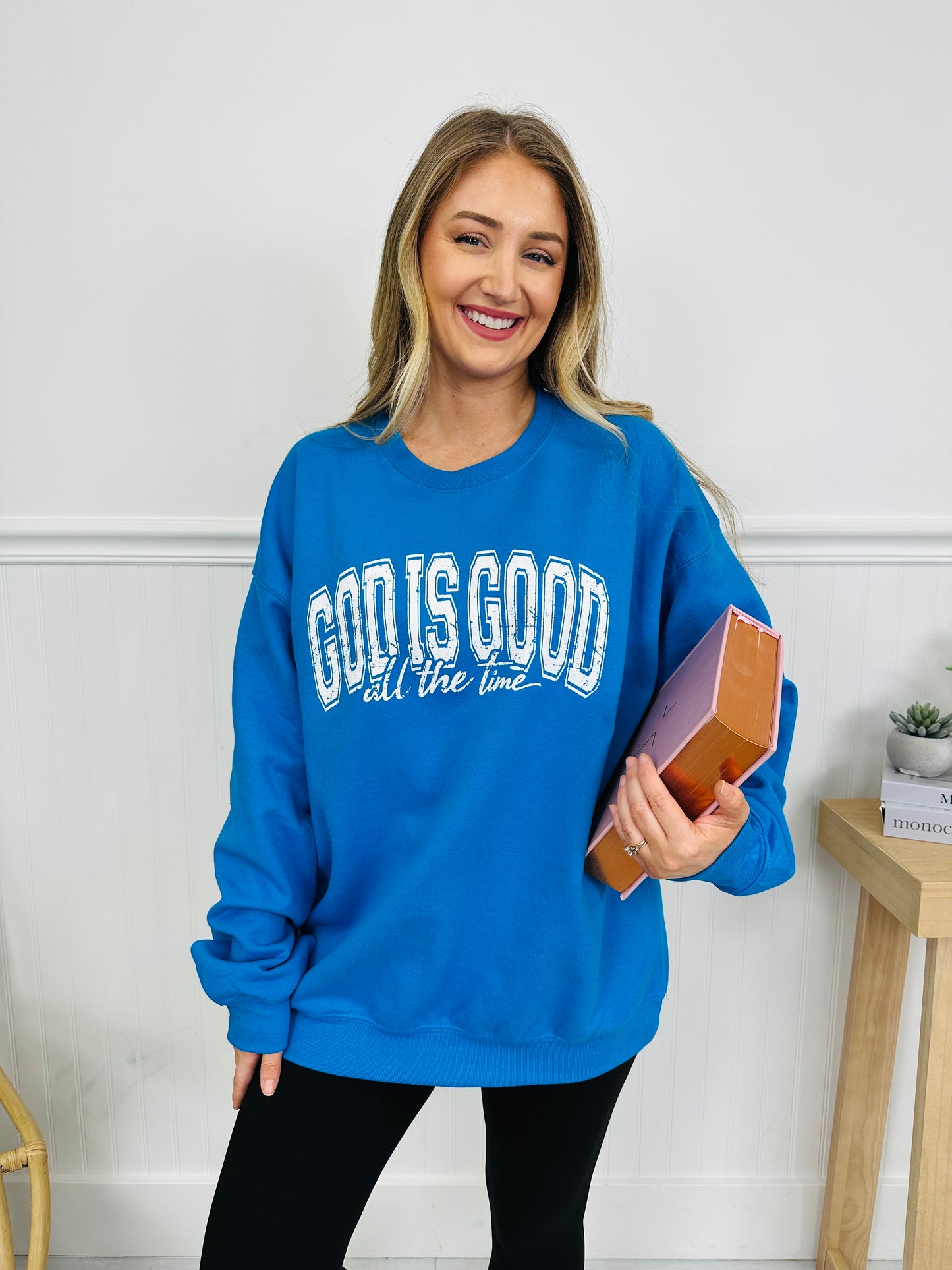 God is Good Graphic Crewneck Sweatshirt in Two Colors