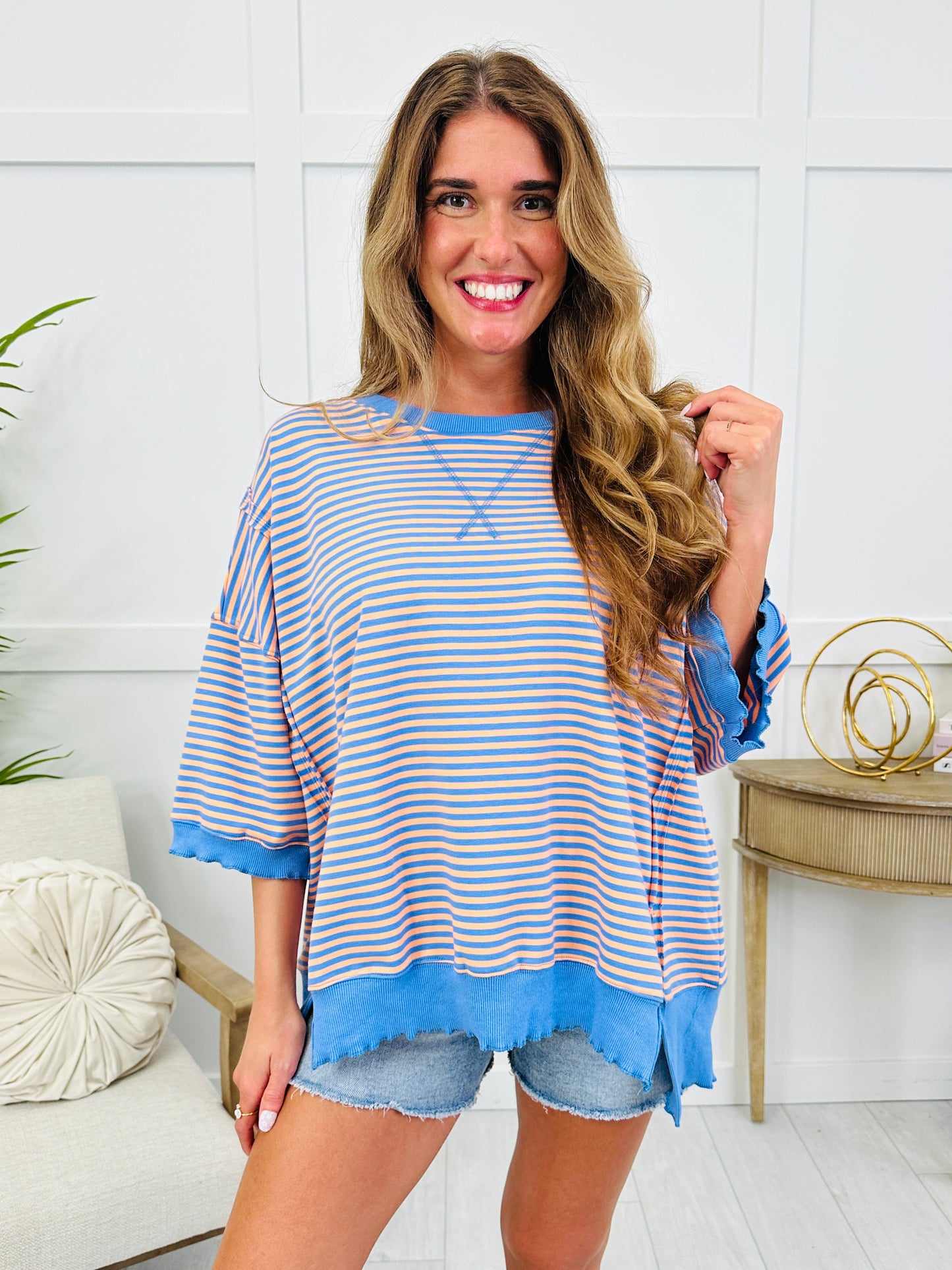Striped Sweetheart Top In Blue/Orange