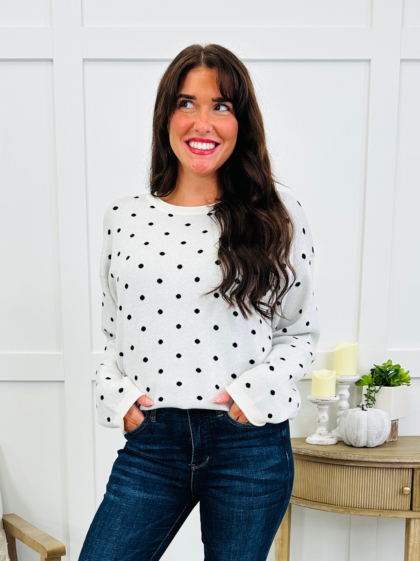 Café Dots Sweater In Ivory/Black