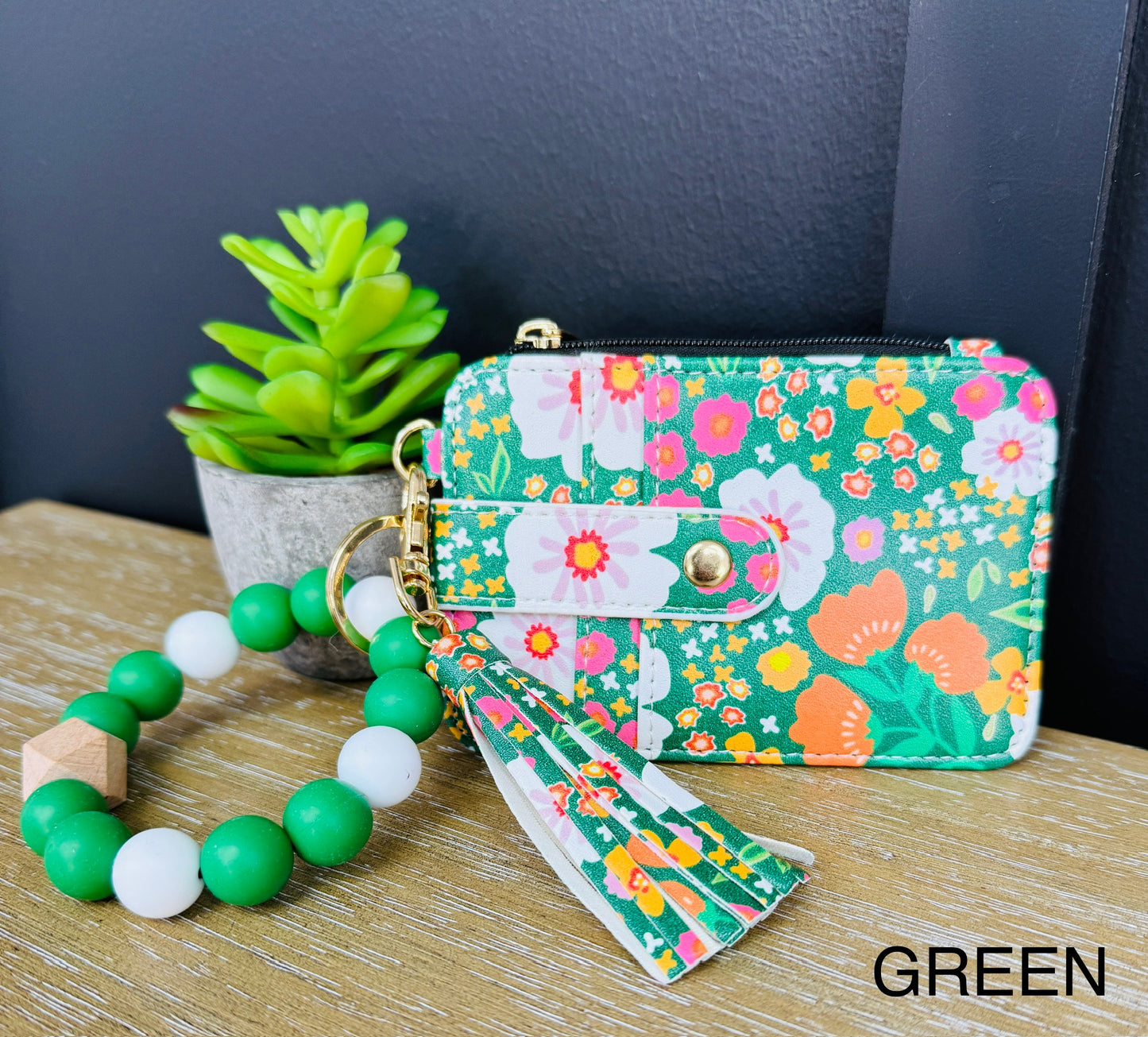 Floral Wallet With Key Ring- Multiple Colors!