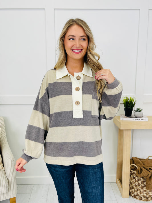 Buttoned Up Beauty Top In Charcoal