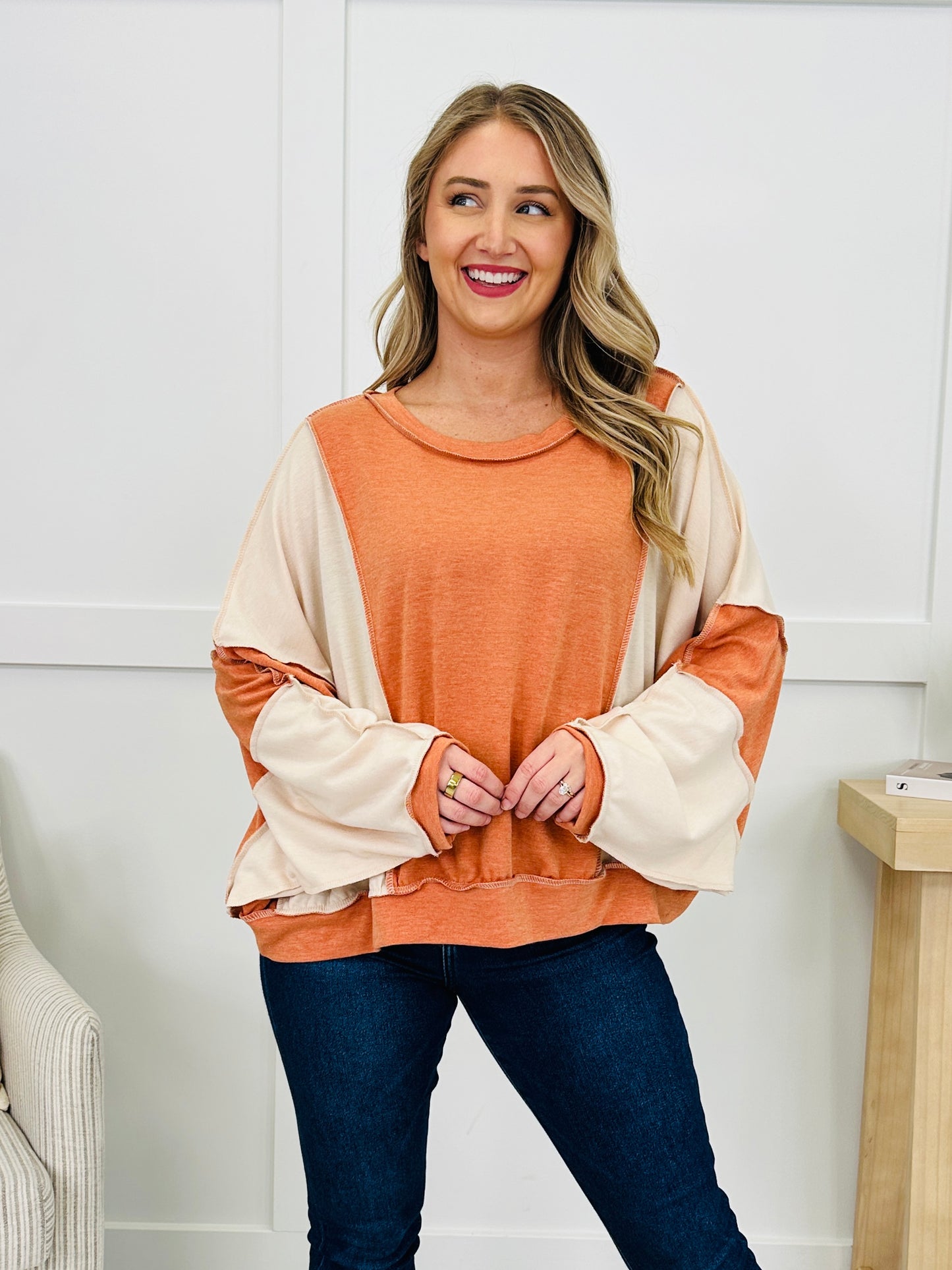 Split Harmony Pullover in Rust