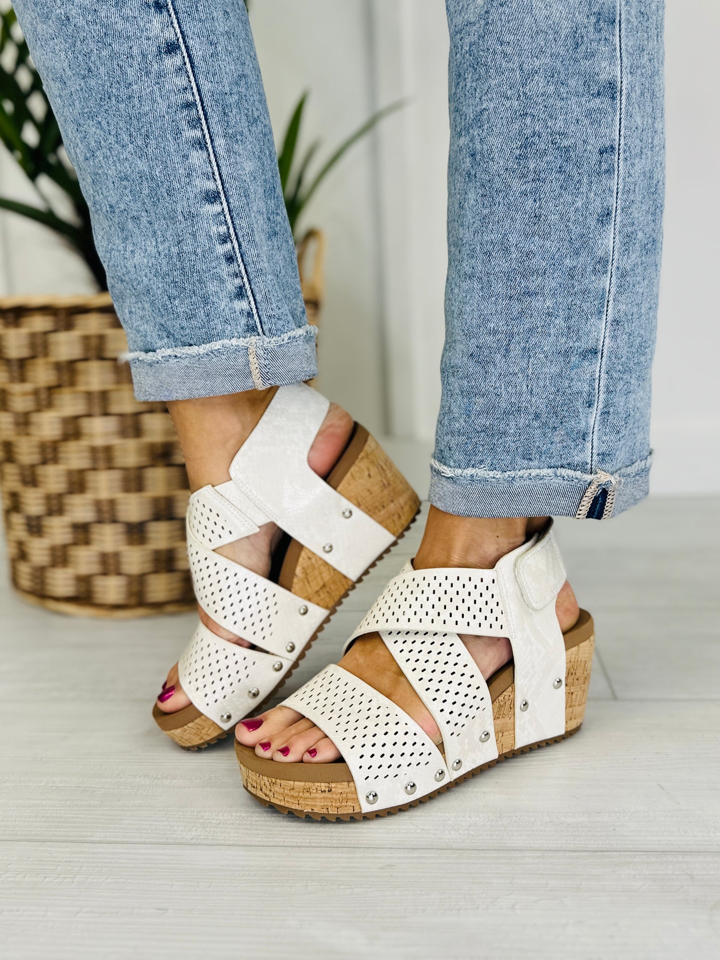 Bringing The Fun Wedges In Ivory Snake