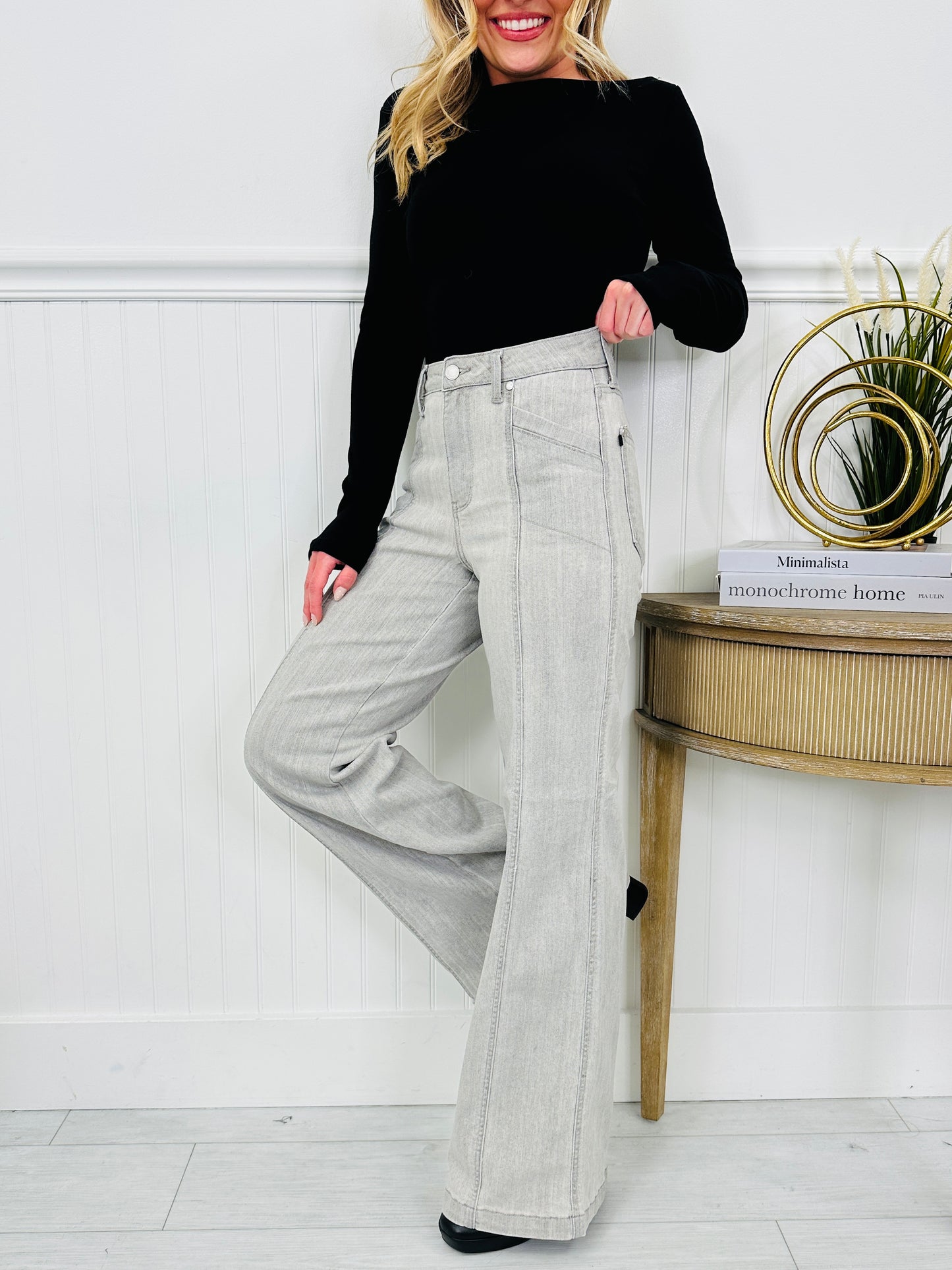 Judy Blue Gorgeous In Grey Retro Wide Leg Jeans