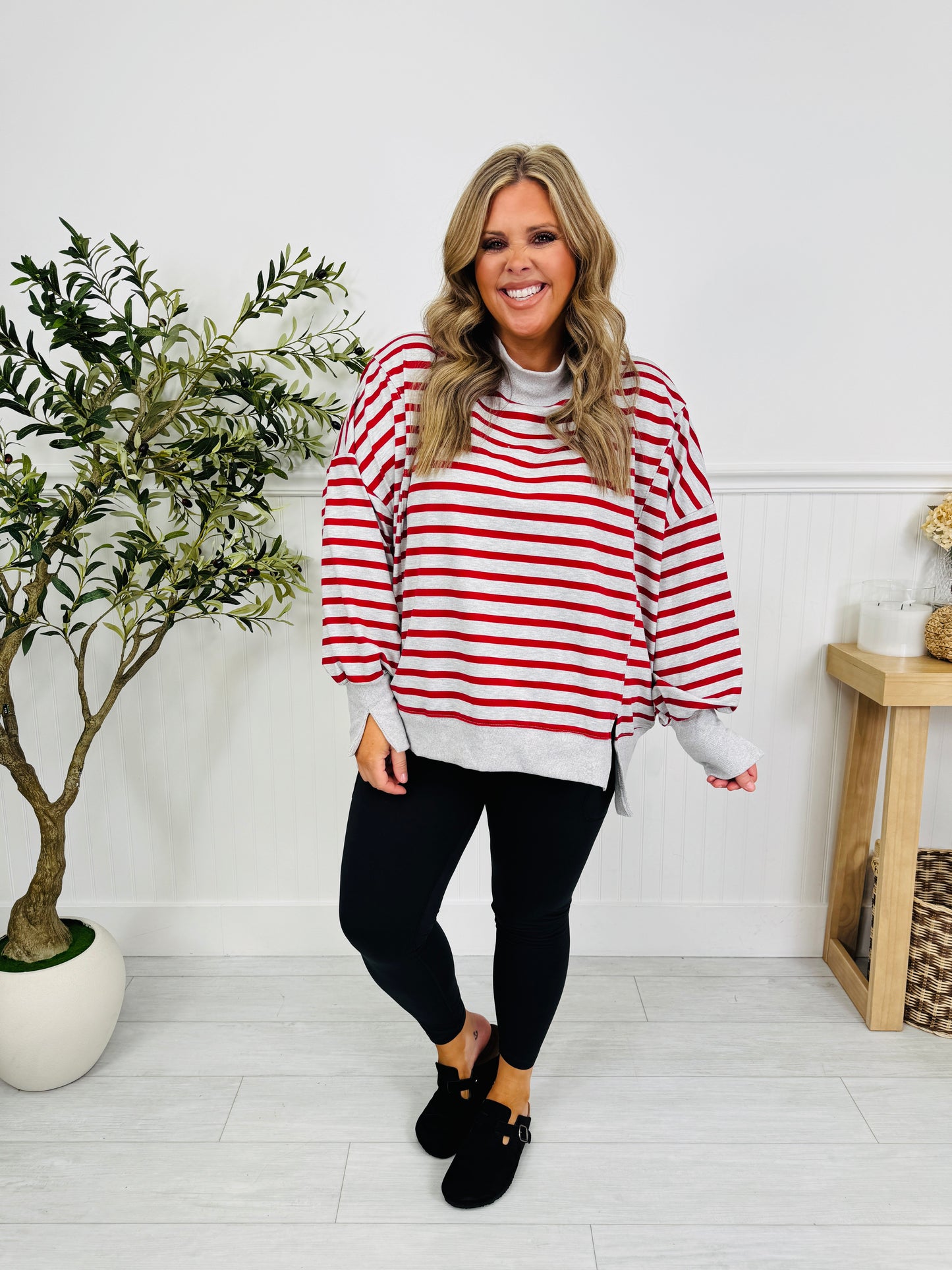 Stripe Up Your Alley Pullover In Heather Grey