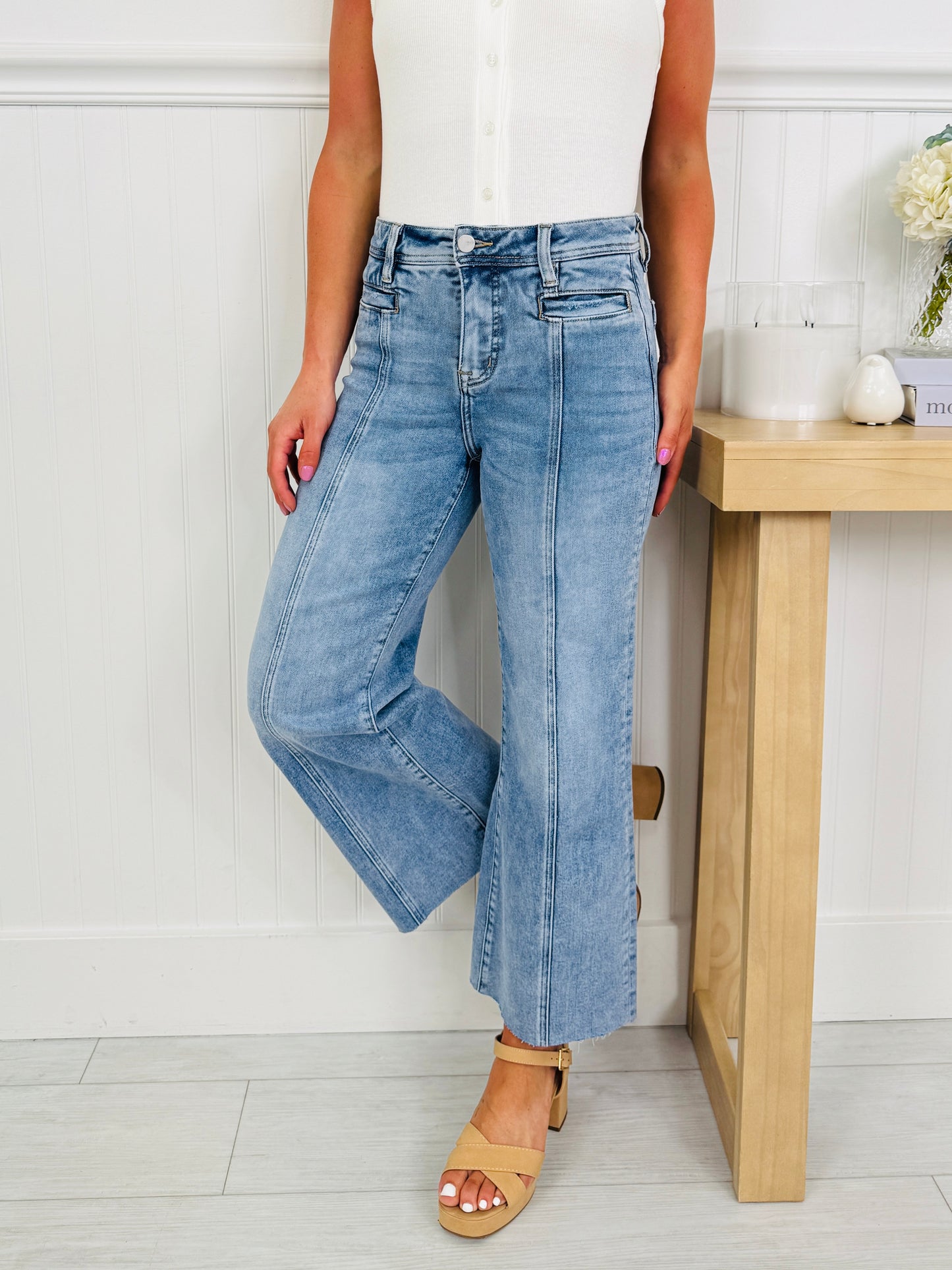 Front and Center Tummy Control Cropped Wide Leg Jeans