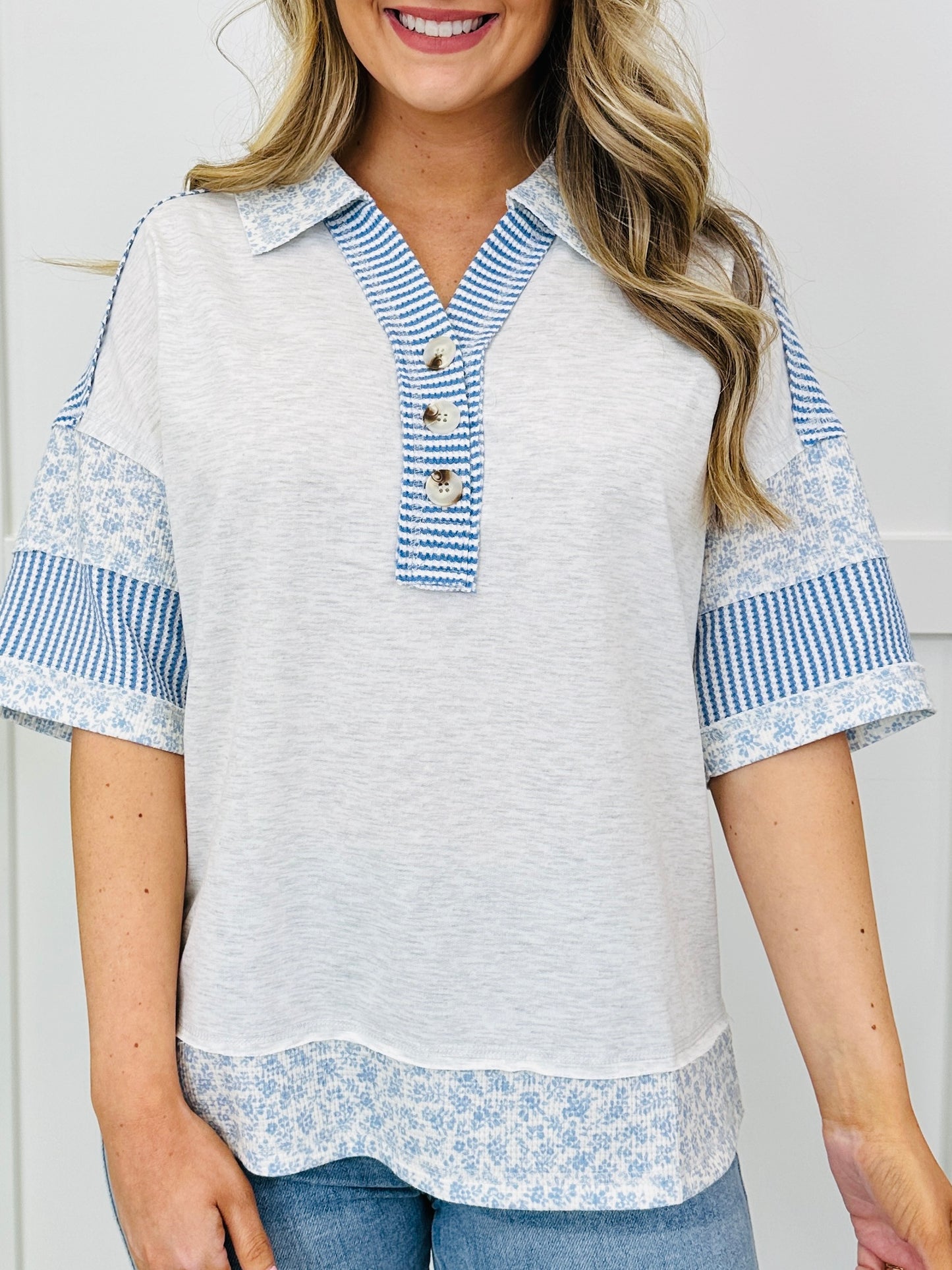 Patchwork Harbor Top In H. Grey