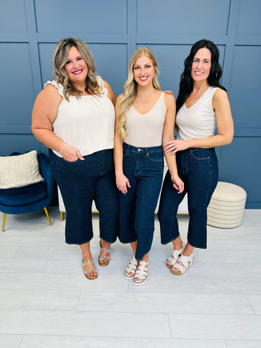 Judy Blue Tummy Control Everything You Want Wide Leg Cropped Jeans in Reg/Curvy