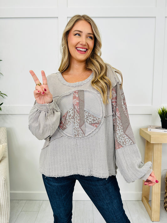 Spread Good Vibes With A Peace Sign Pullover in Grey