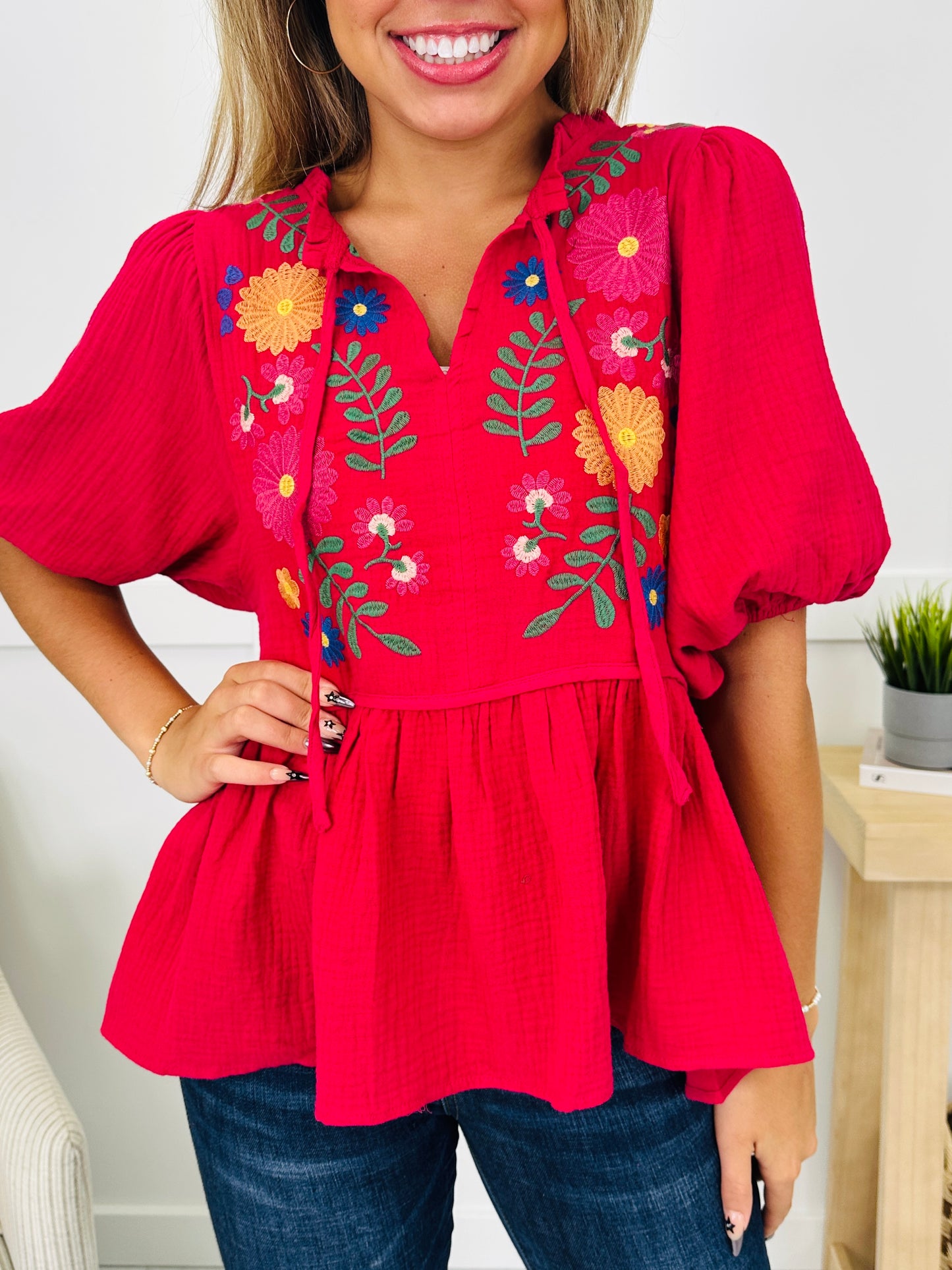 Floral Fever Top in Ruby