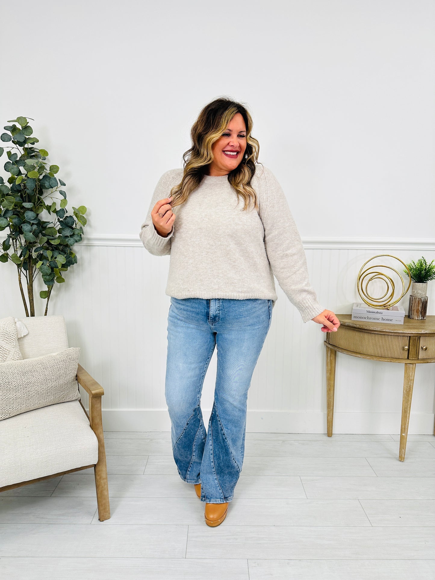 Two Tone Trend Tummy Control Flare Jeans