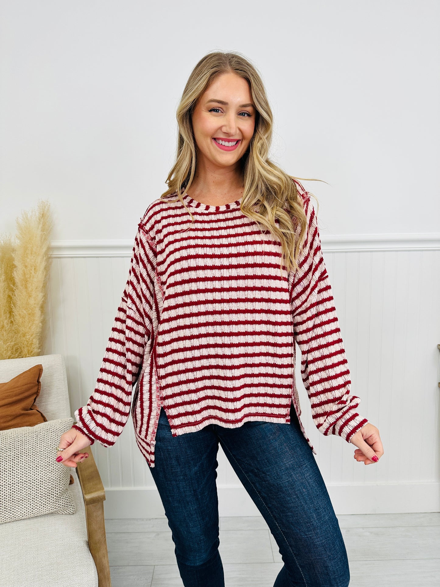 Striped Intuition Top in Burgundy